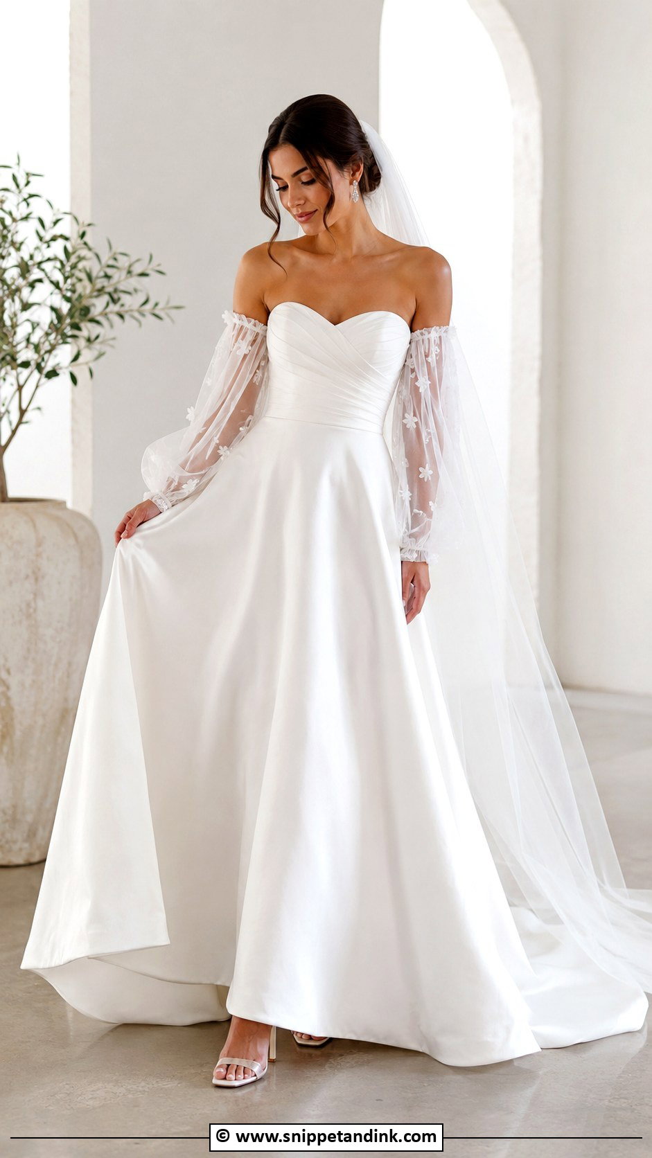 A Line Wedding Dress With Detachable Sleeves - Snippet and Ink - 30 Extravagant Wedding Dresses
