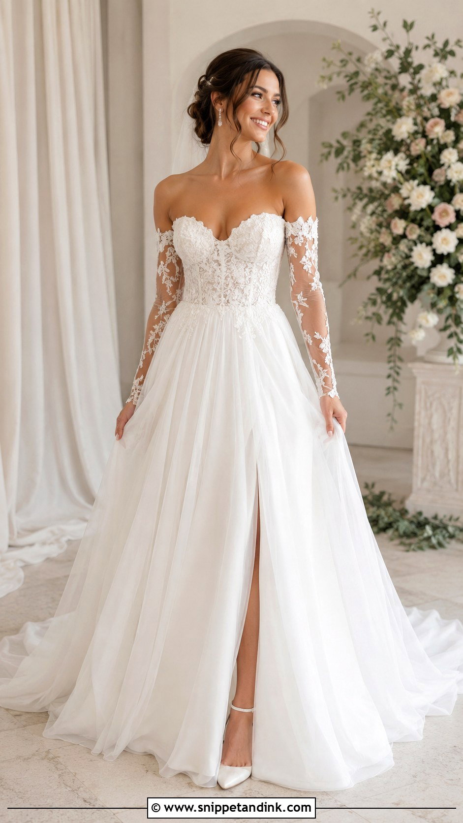 A Line Wedding Dress With Detachable Sleeves - Snippet and Ink - 25 Two in One Wedding Dress Ideas