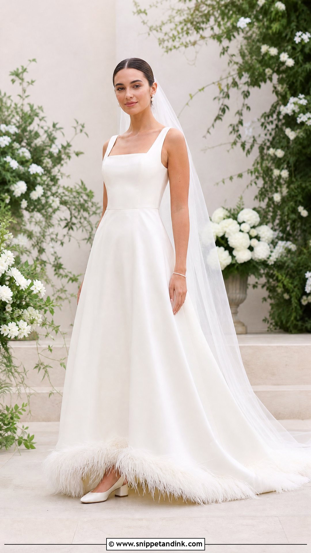 A Line Wedding Dress With Feather Hem - Snippet and Ink - 20 Wedding Dress with Feathers Ideas