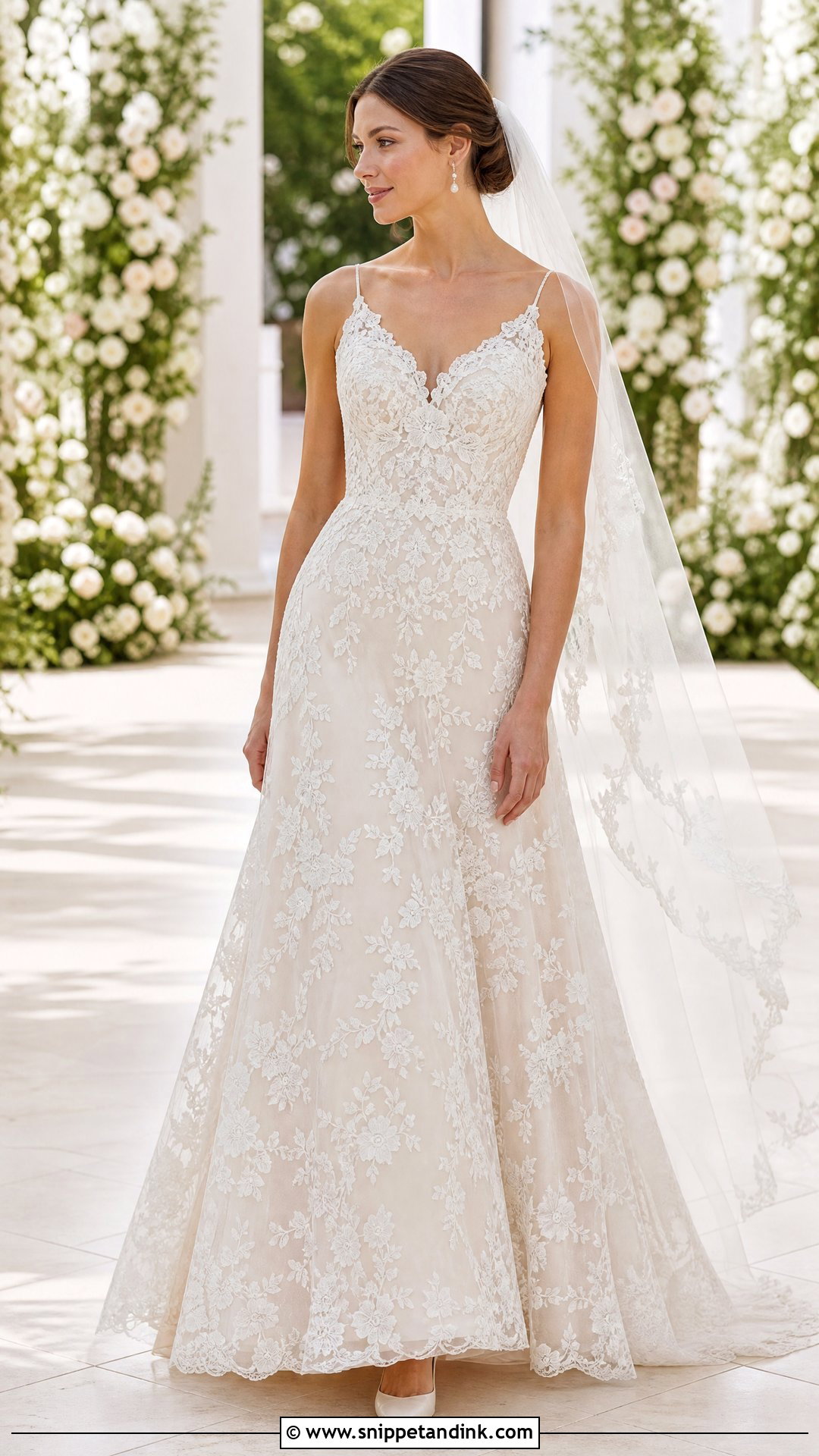 A Line Wedding Dress With Floral Lace Overlay - Snippet and Ink - 20 Wedding Dress with Lace Overlay Ideas