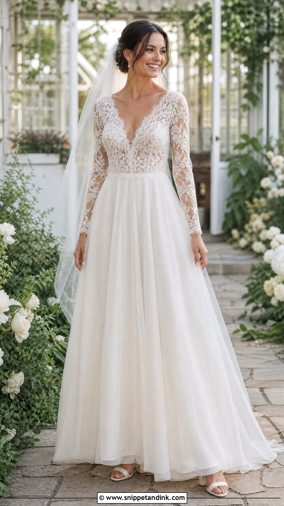 A Line Wedding Dress With Lace Sleeves - Snippet and Ink - 20 Wedding Dresses with Lace Sleeves