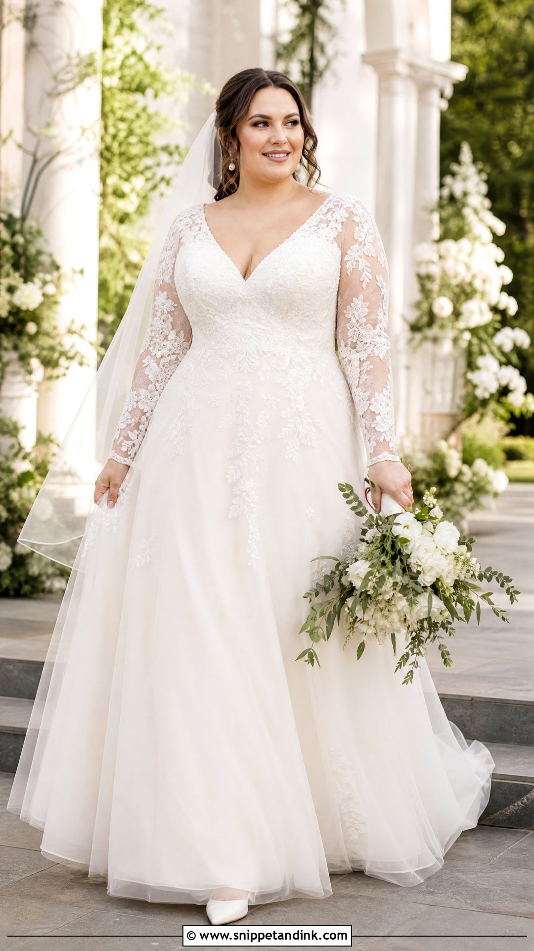A Line Wedding Dress With Lace Sleeves - Snippet and Ink - 20 Wedding Dress for Big Arms Ideas