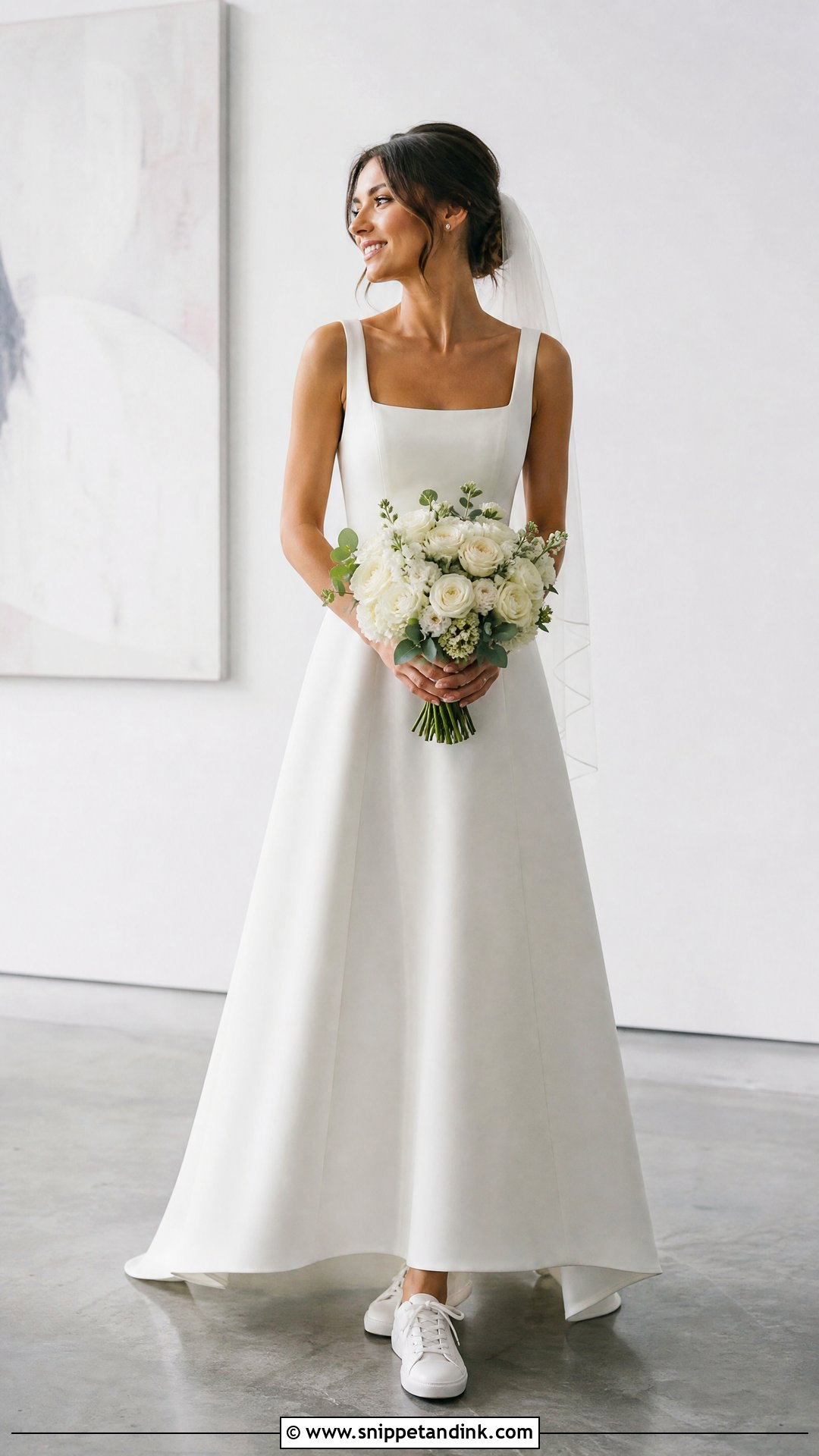 A Line Wedding Dress With Minimalist Sneakers - Snippet and Ink - 20 Wedding Dress Sneakers Ideas
