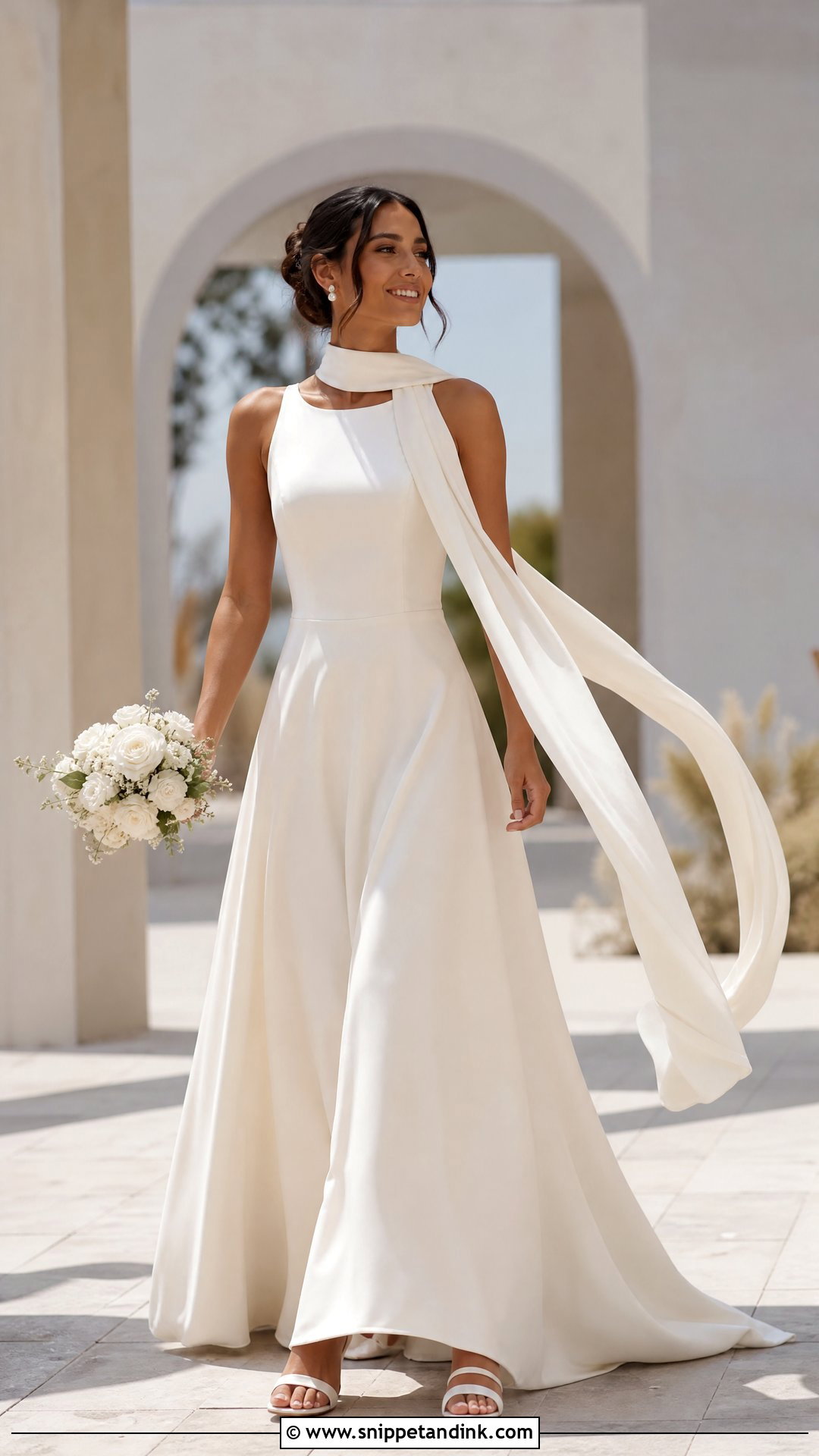 A Line Wedding Dress With Neck Scarf - Snippet and Ink - 20 Wedding Dresses with Neck Scarf