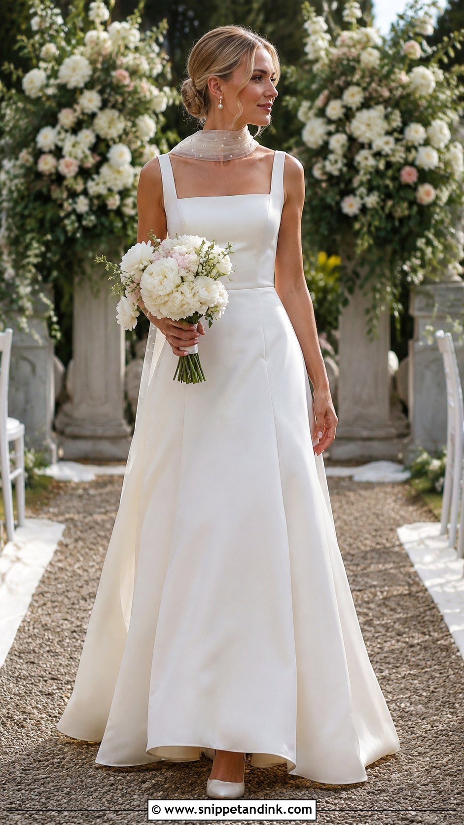 A Line Wedding Dress With Pearl Scarf - Snippet and Ink - 30 Wedding Dress with Scarf Ideas