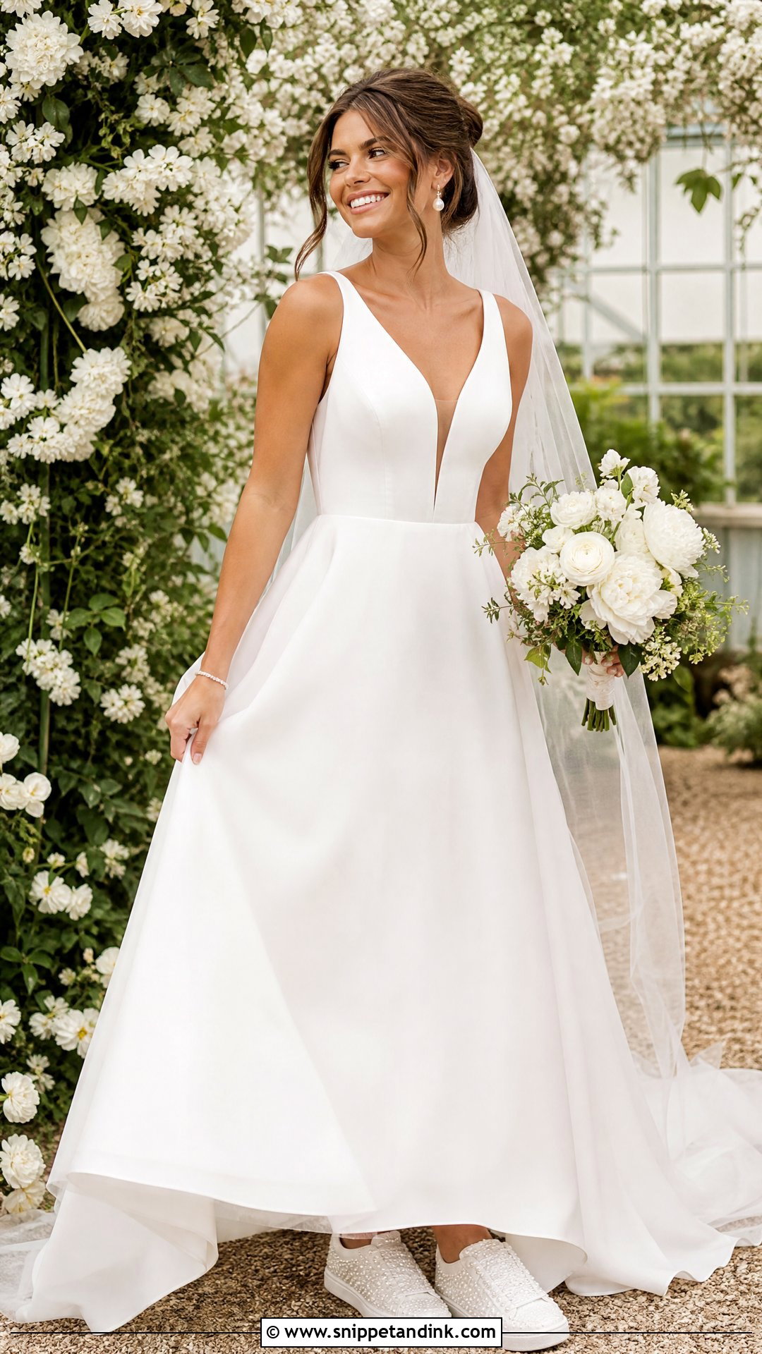A Line Wedding Dress With Pearl Sneakers - Snippet and Ink - 25 Wedding Dress with Sneakers Ideas