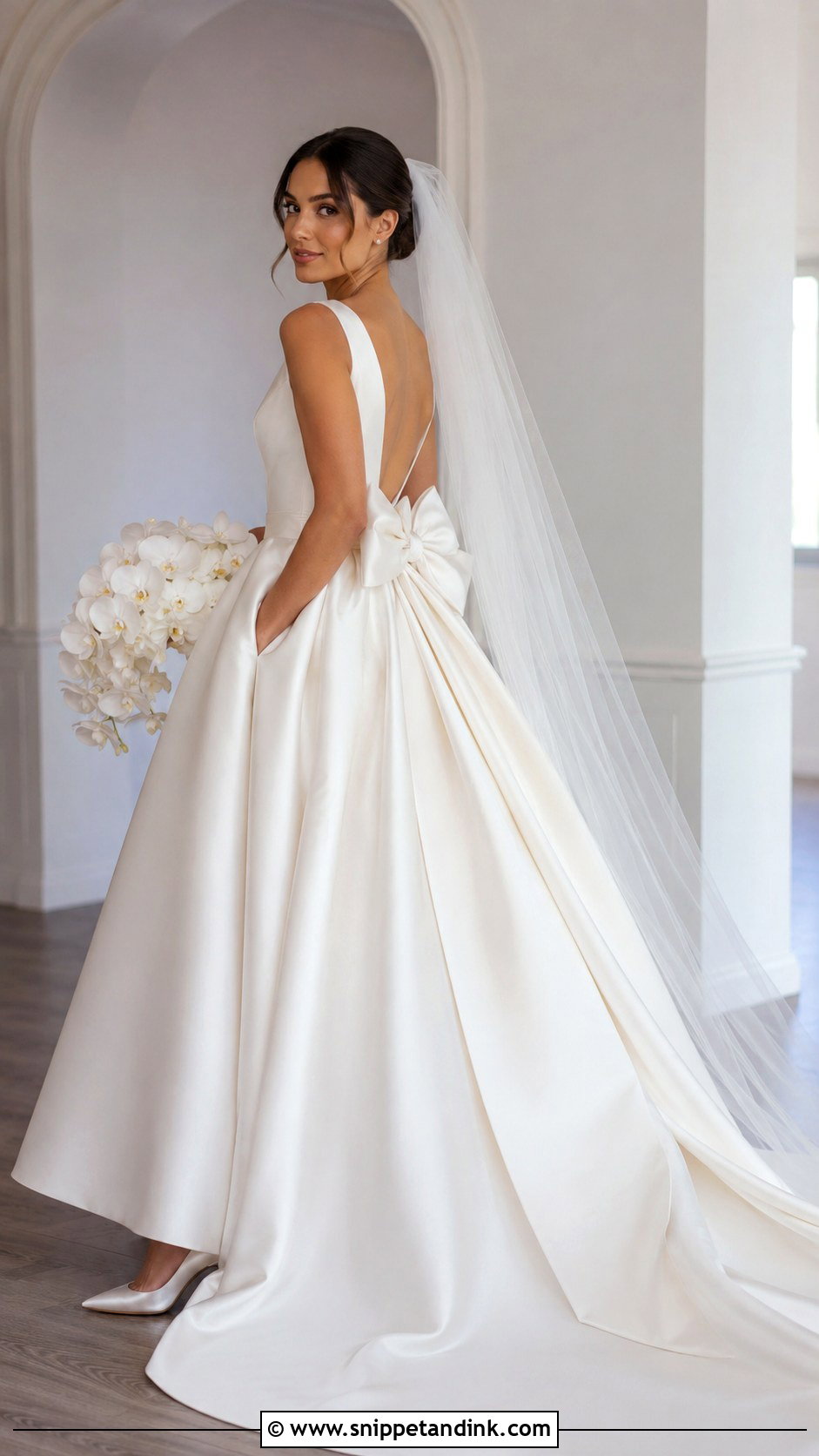 A Line Wedding Dress With Pockets And Bow Back - Snippet and Ink - 20 A Shape Wedding Dress Ideas