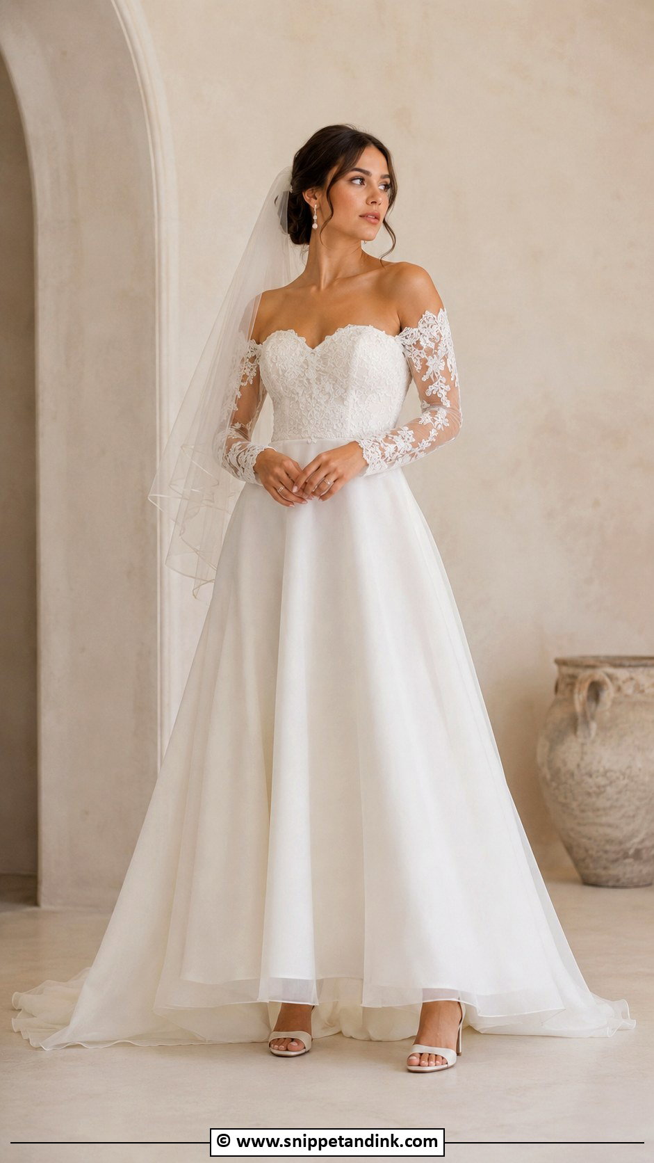 A Line Wedding Dress With Removable Sleeves - Snippet and Ink - 30 2 in 1 Wedding Dress Ideas