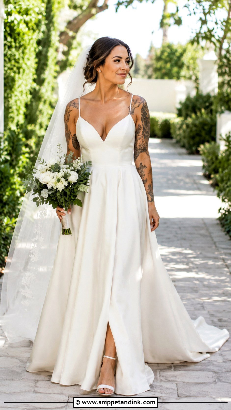 A Line Wedding Dress With Tattoos - Snippet and Ink - 25 Wedding Dress with Tattoos Ideas