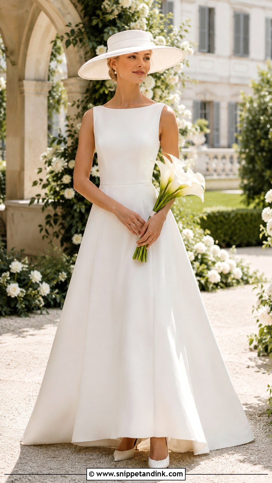 A Line Wedding Dress With Wide Brim Hat - Snippet and Ink - 20 Wedding Dress with Hat Ideas