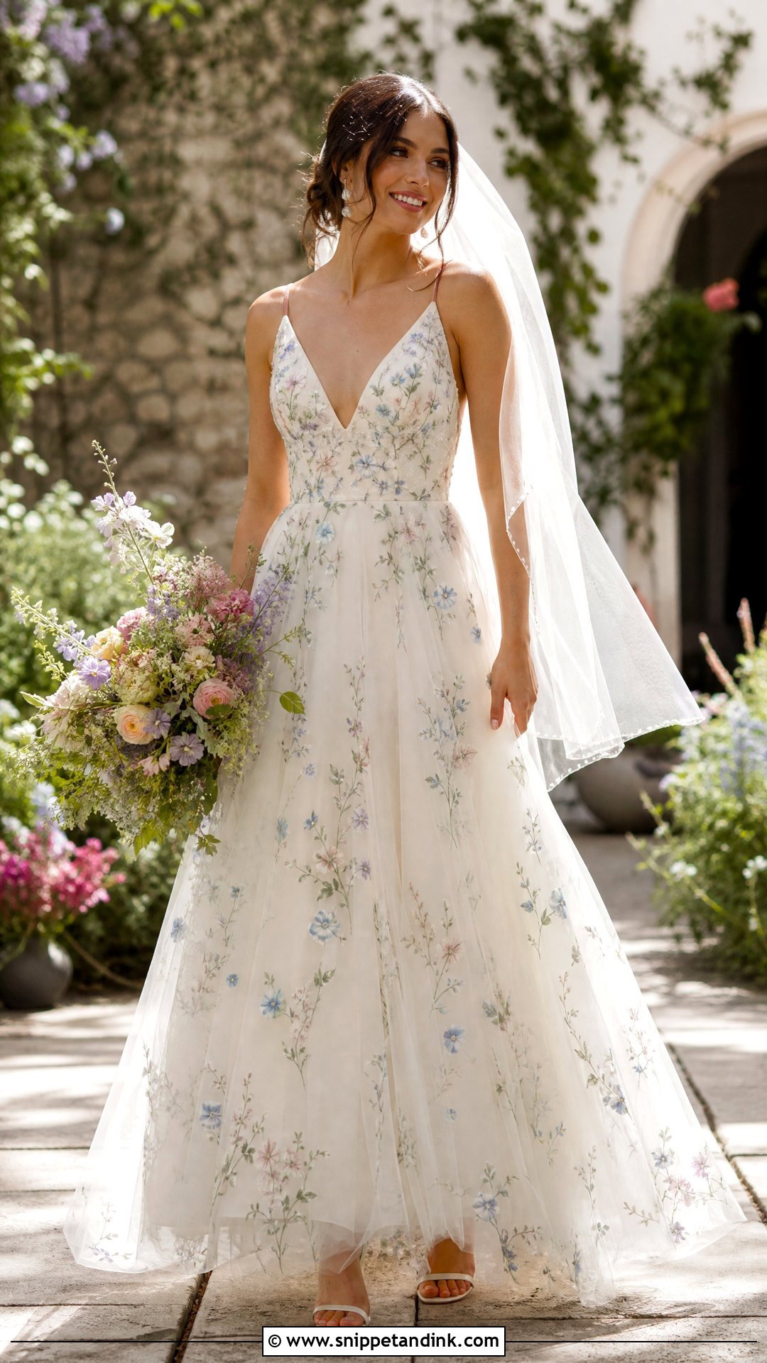 A Line Wedding Dress With Wildflower Embroidery - Snippet and Ink - 20 Wedding Dress with Embroidered Flowers