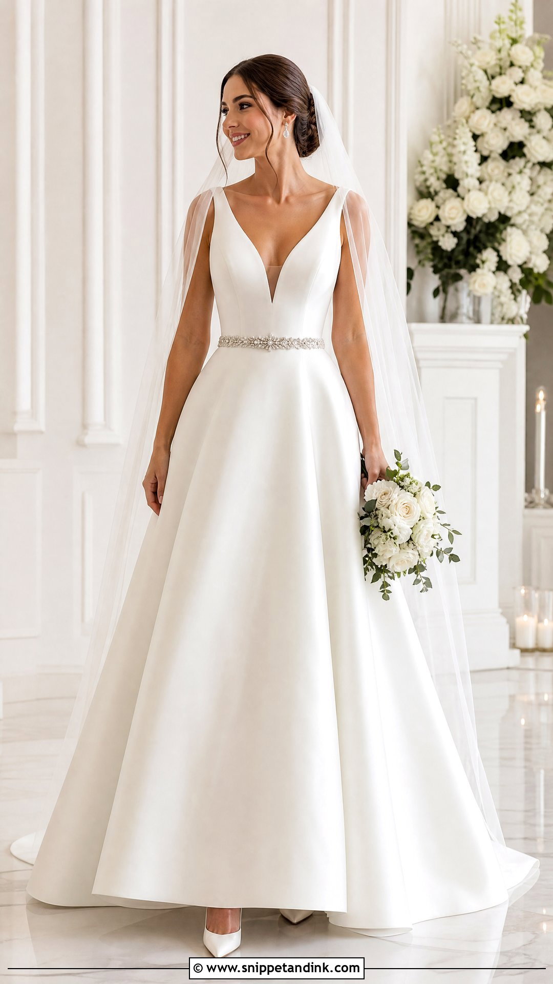 A Line Wedding Dress with Crystal Belt - Snippet and Ink - 20 Wedding Dress with Belt Ideas