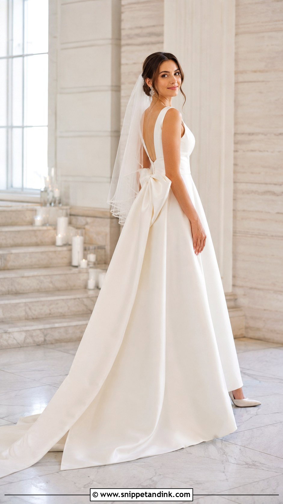 A Line Wedding Dress with Detachable Bow Train - Snippet and Ink - 20 Wedding Dresses with Bow