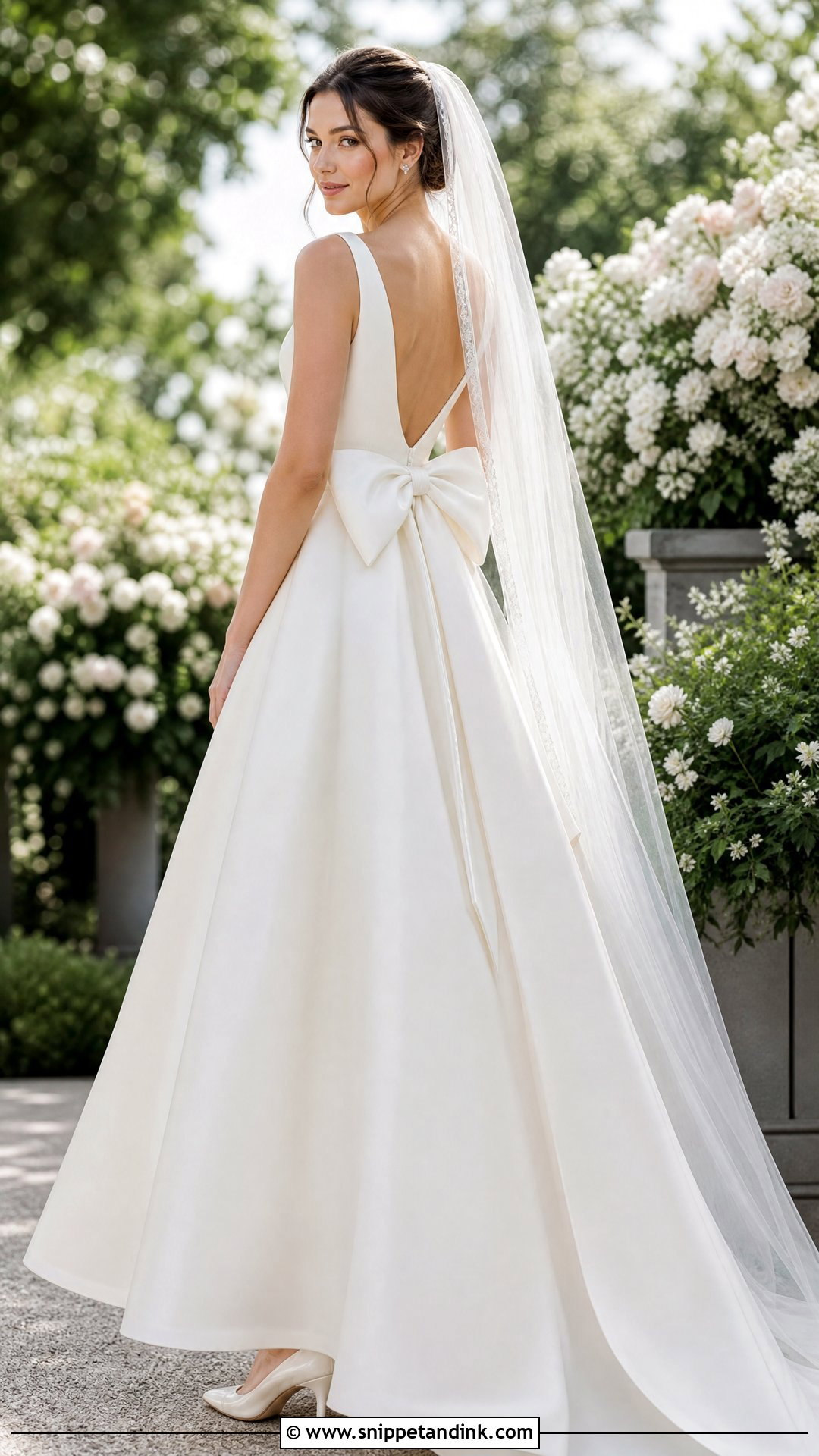 A Line Wedding Dress with a Detachable Bow - Snippet and Ink - 20 Wedding Dress with a Bow Ideas
