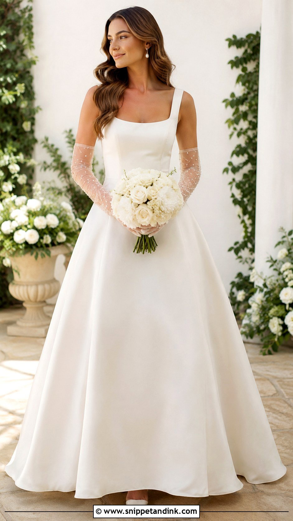 A Line Wedding Gown With Pearl Gloves - Snippet and Ink - 25 Wedding Gown with Gloves Ideas