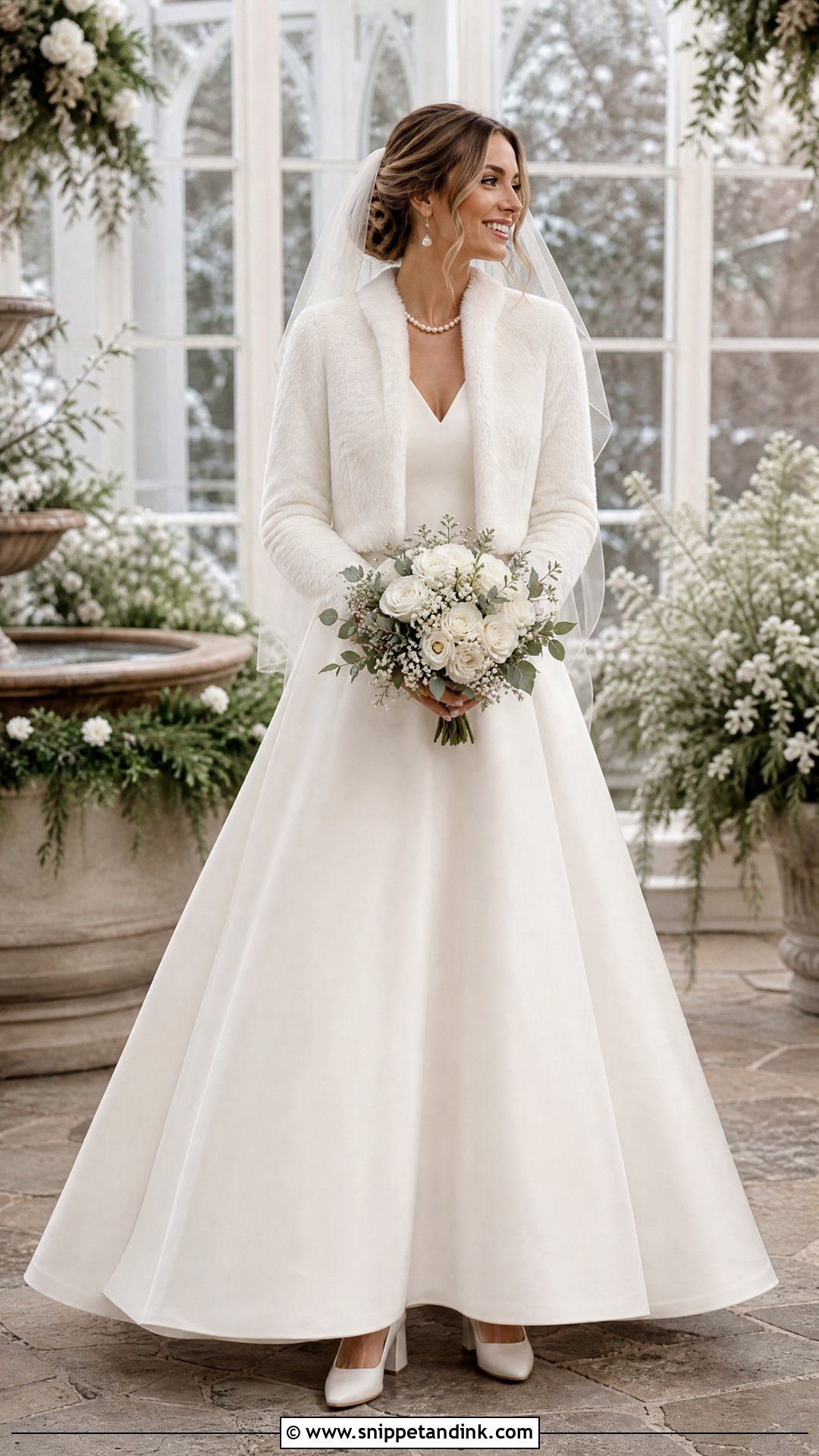 A Line Winter Wedding Dress With Fur Jacket - Snippet and Ink - 25 Winter Wedding Dress Fur Ideas