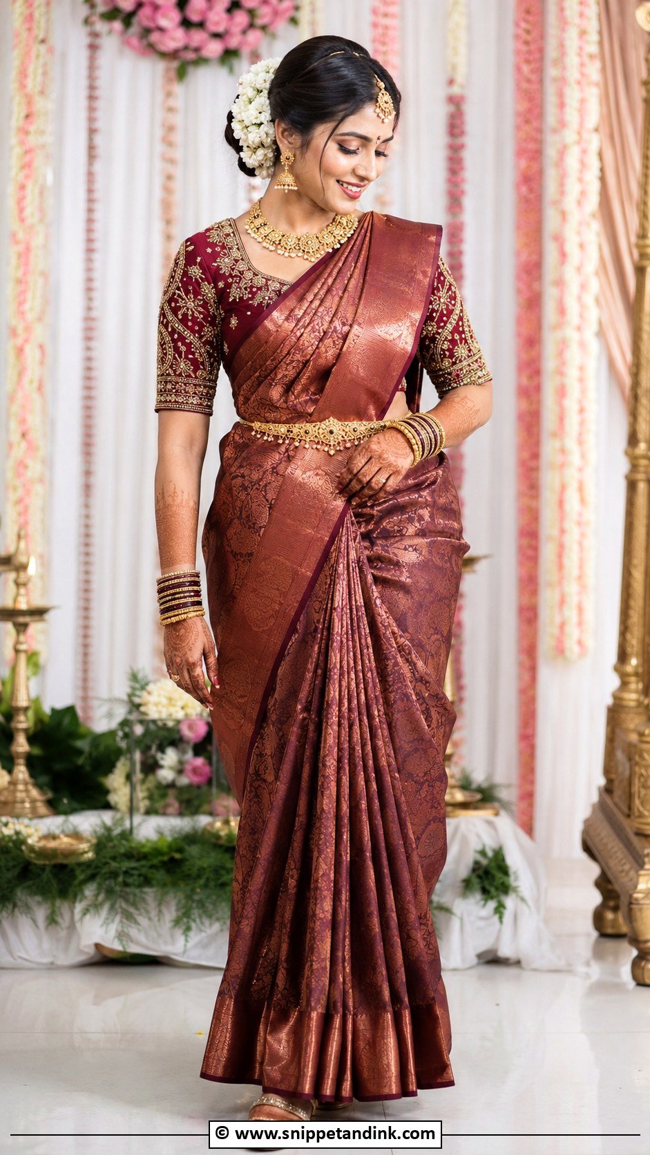 Aari Work Bridal Blouse With Silk Saree - Snippet and Ink - 30 Bride Blouse Designs