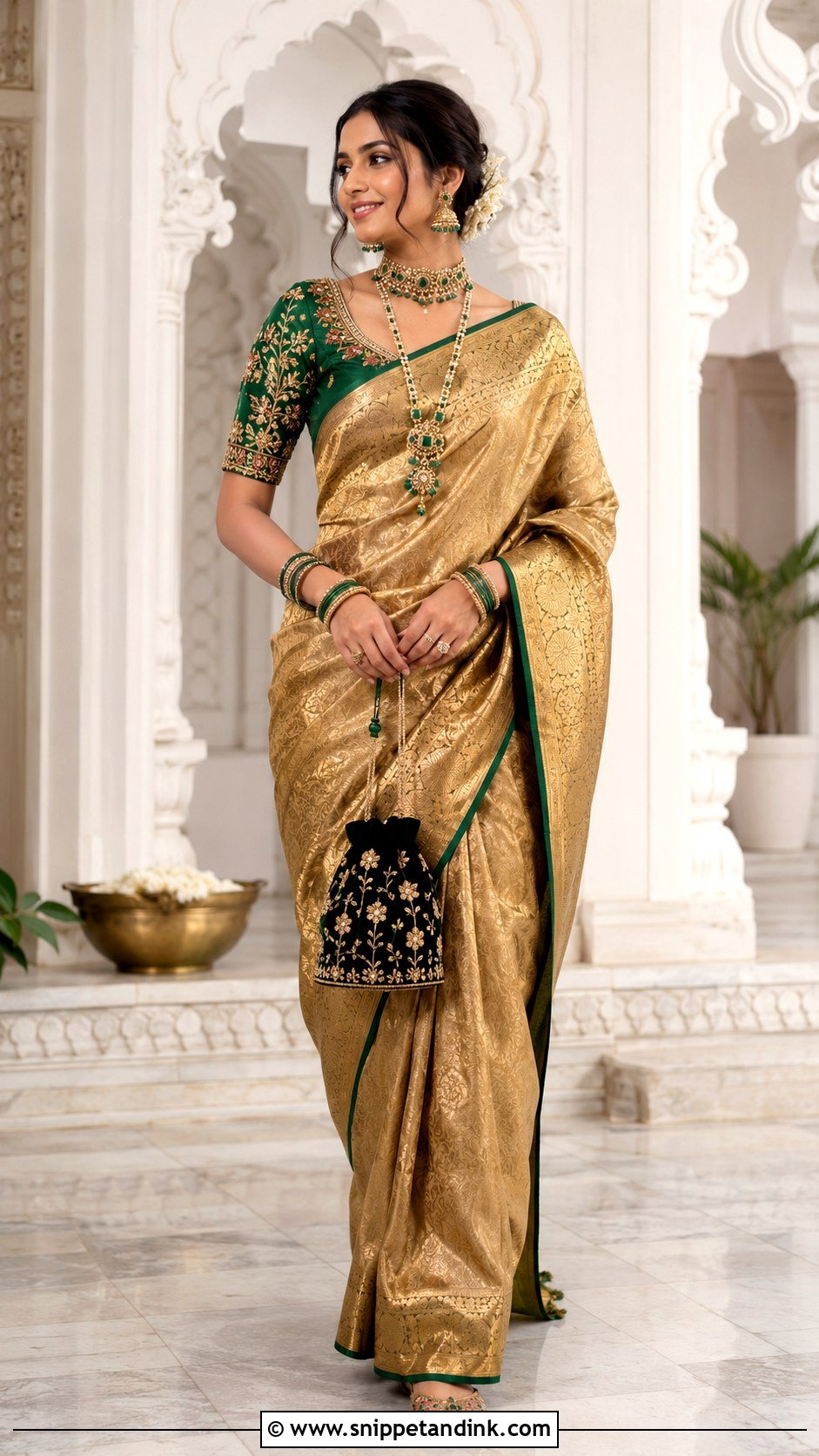 Aari Work Wedding Blouse With Banarasi Saree - Snippet and Ink - 20 Wedding Blouse Designs