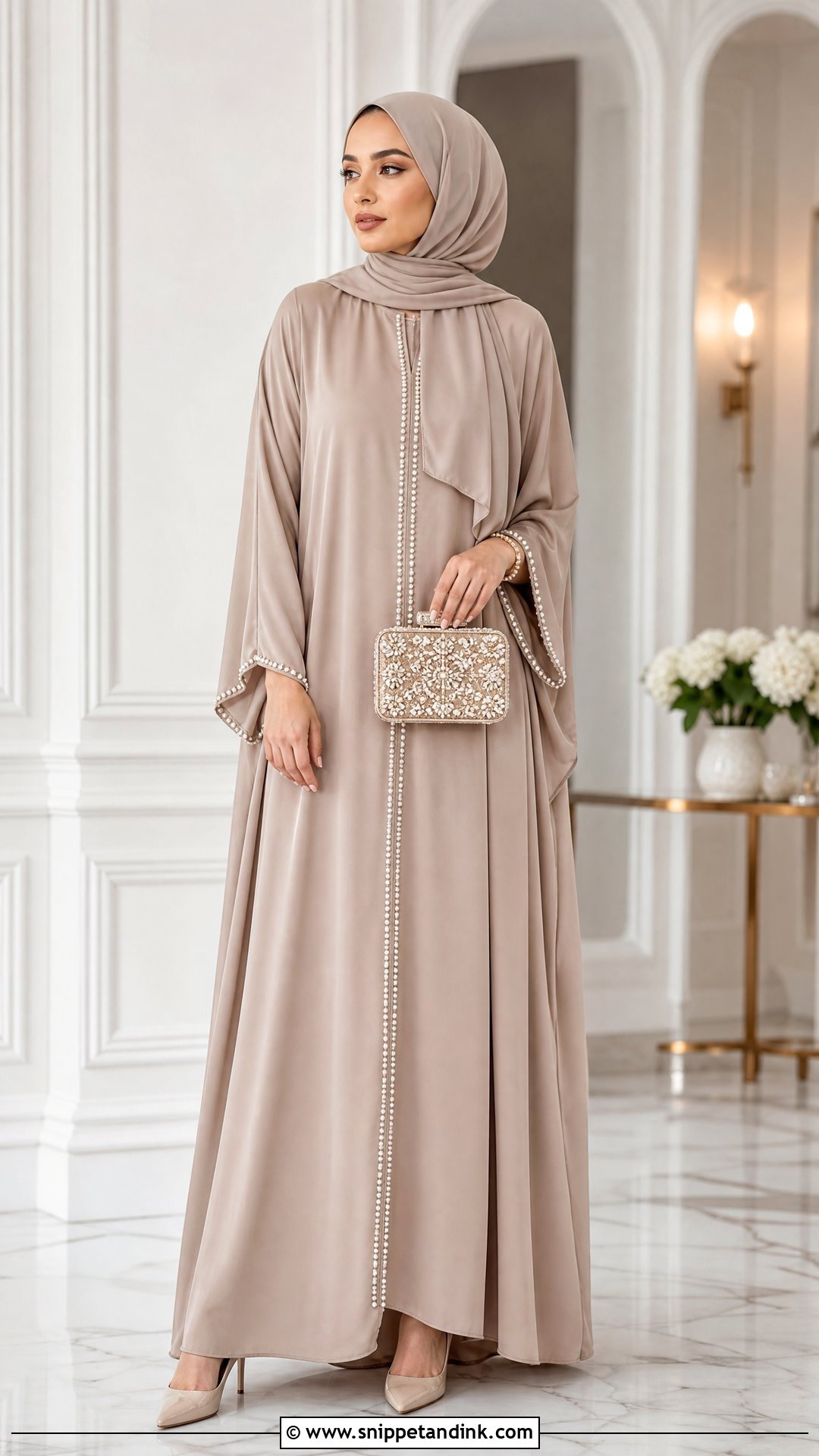 Abaya Dress With Statement Clutch - Snippet and Ink - 25 Dresses to Wear to a Wedding Hijab