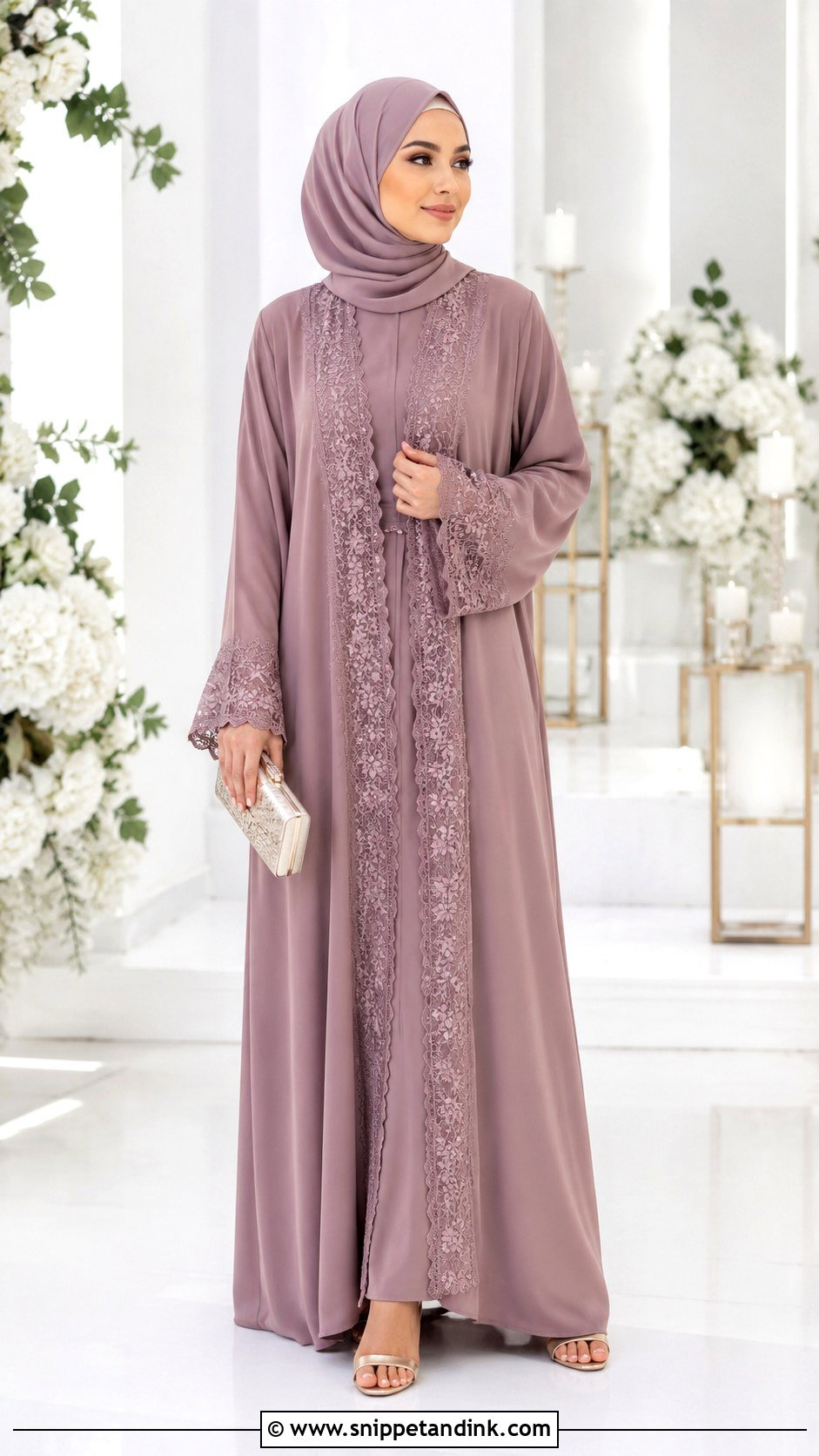 Abaya Wedding Guest Outfit With Hijab - Snippet and Ink - 25 Hijab Do Wedding Ideas