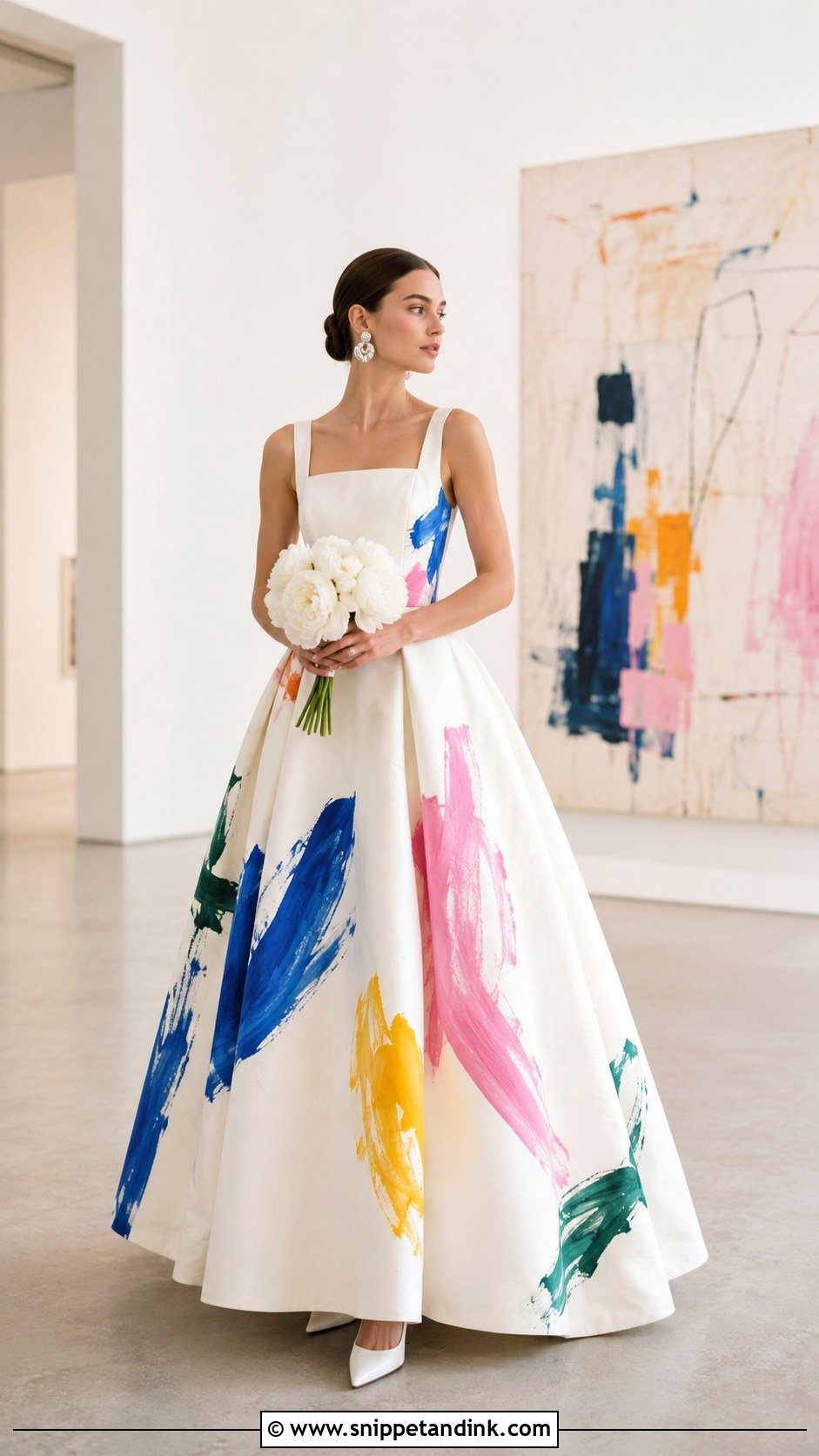 Abstract Brushstroke Hand Painted Wedding Dress - Snippet and Ink - 20 Hand Painted Wedding Dress Ideas