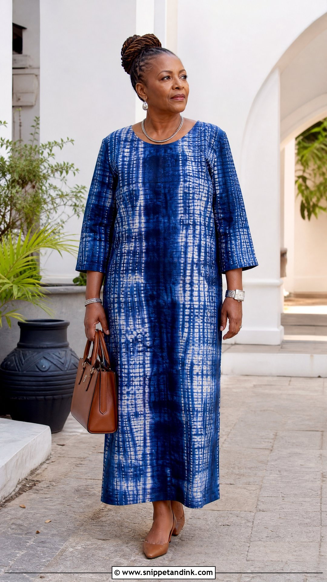 Adire Straight Cut Gown With Three Quarter Sleeves - Snippet and Ink - 20 Straight Cut Gown Styles