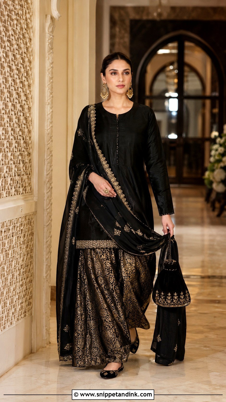 Aditi Rao Hydari Black Brocade Sharara - Snippet and Ink - 20 Aditi Rao Hydari Wedding Outfit Ideas