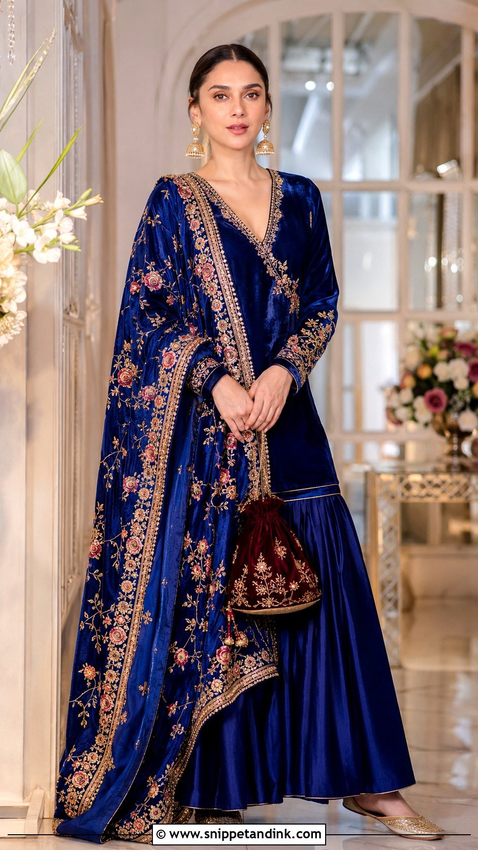 Aditi Rao Hydari Blue Velvet Sharara - Snippet and Ink - 20 Aditi Rao Hydari Wedding Outfit Ideas