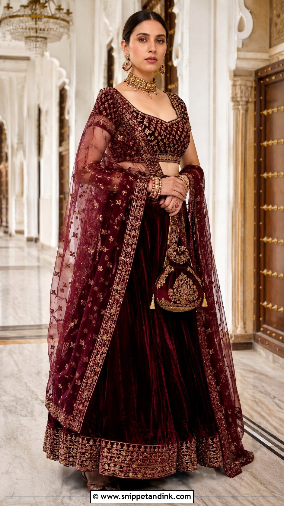 Aditi Rao Hydari Burgundy Velvet Lehenga - Snippet and Ink - 20 Aditi Rao Hydari Wedding Outfit Ideas