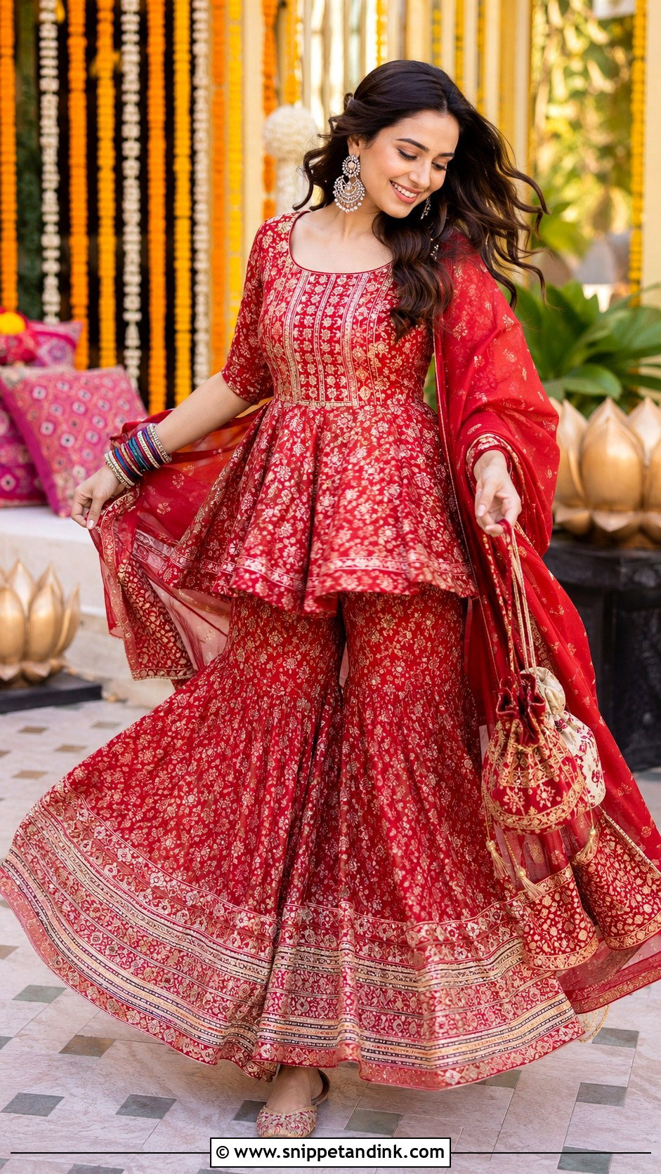 Aditi Rao Hydari Red Printed Sharara - Snippet and Ink - 20 Aditi Rao Hydari Wedding Outfit Ideas