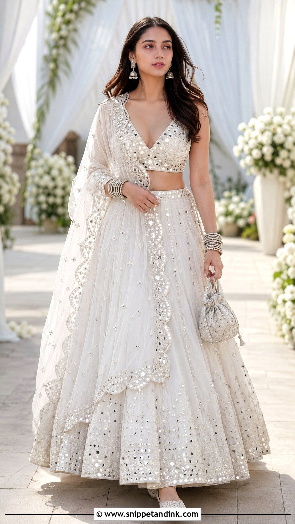 Aditi Rao Hydari White Mirror Work Lehenga - Snippet and Ink - 20 Aditi Rao Hydari Wedding Outfit Ideas