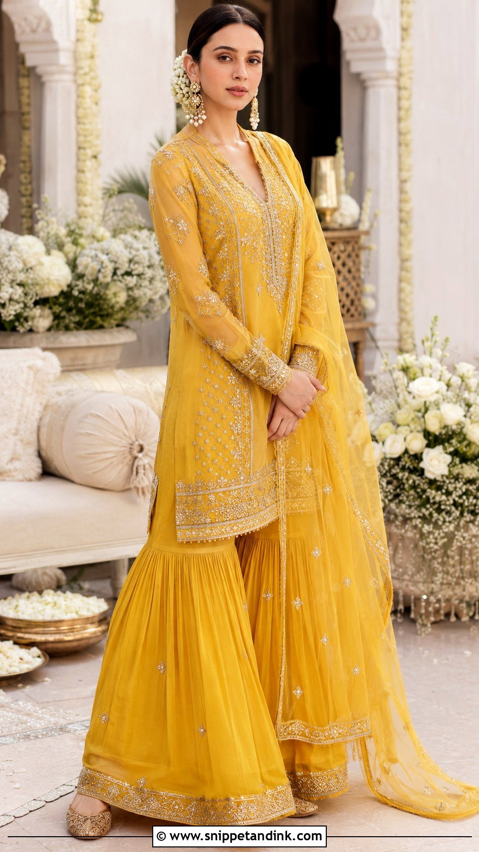 Aditi Rao Hydari Yellow Sharara Haldi Outfit - Snippet and Ink - 20 Celebrity Haldi Outfit Ideas