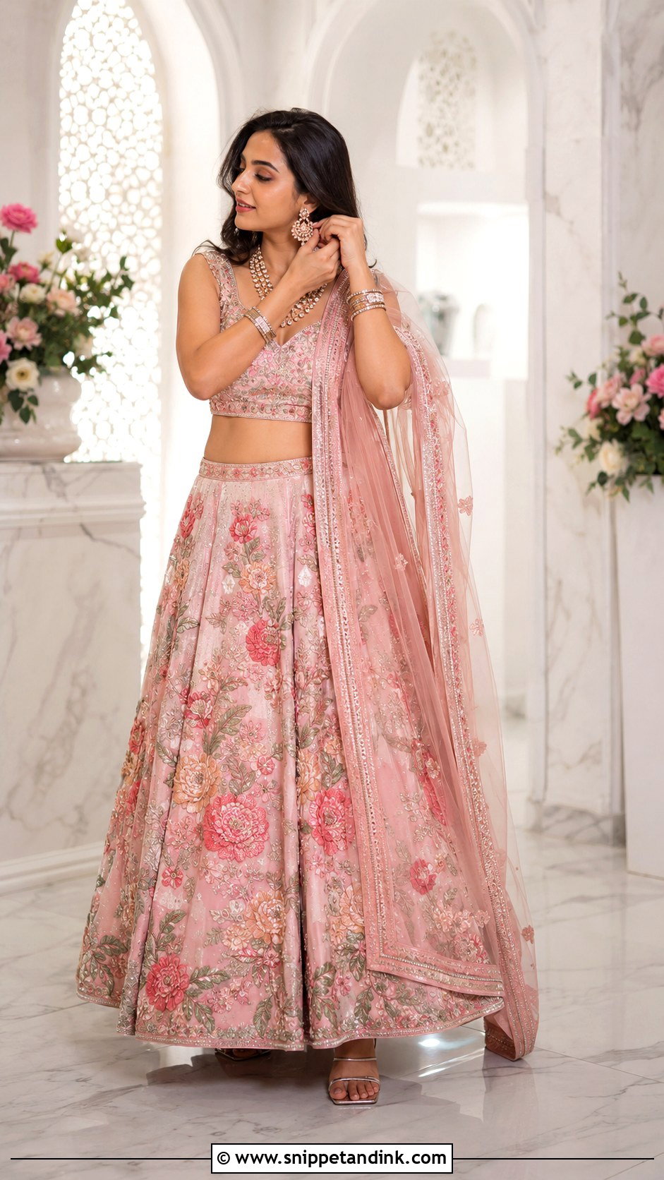 Adjusting Earring Lengha Pose - Snippet and Ink - 20 Lengha Pose Ideas