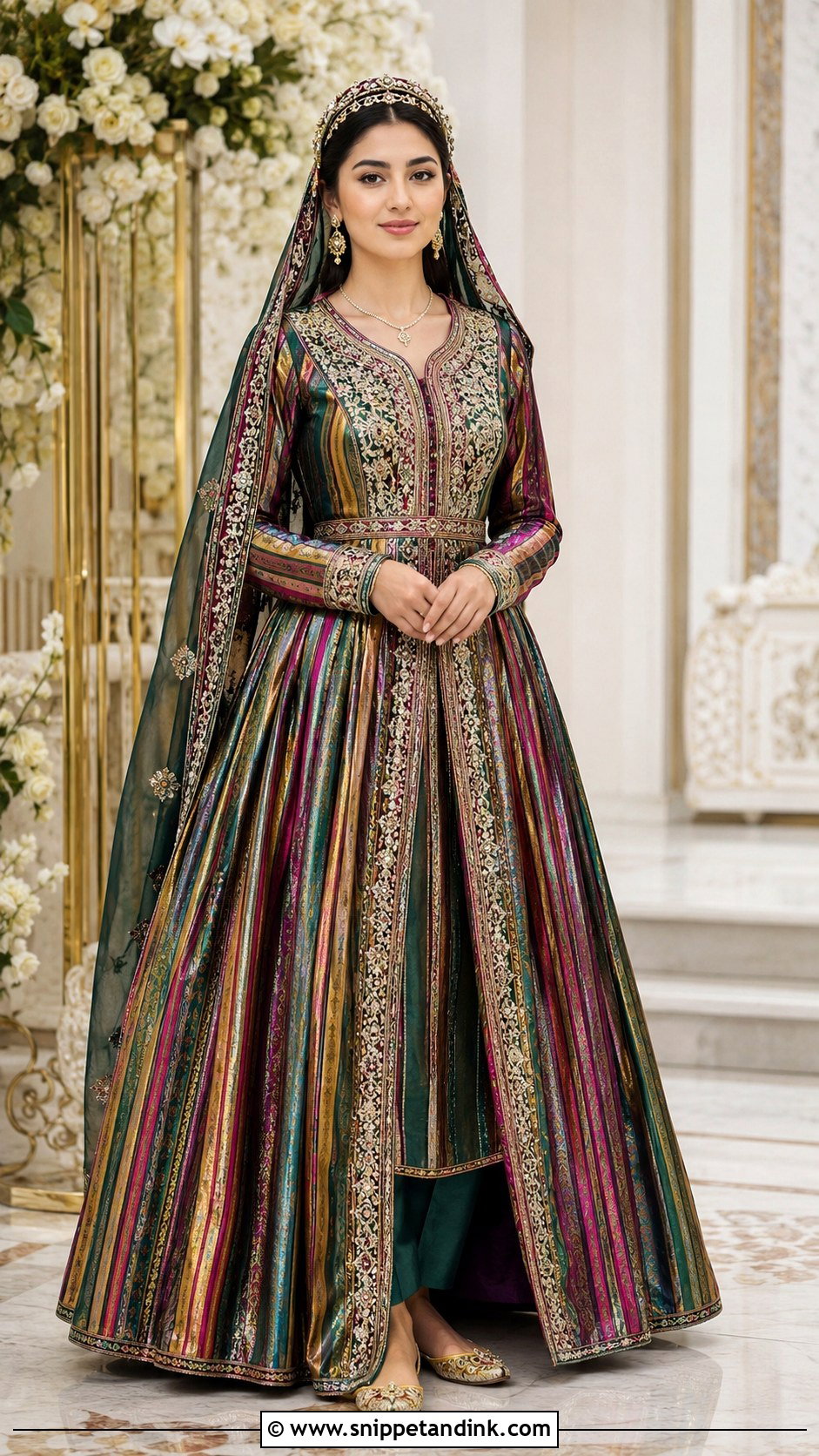 Afghan Uzbek Bridal Dress With Patterned Silk - Snippet and Ink - 20 Afghan Bridal Dress Ideas