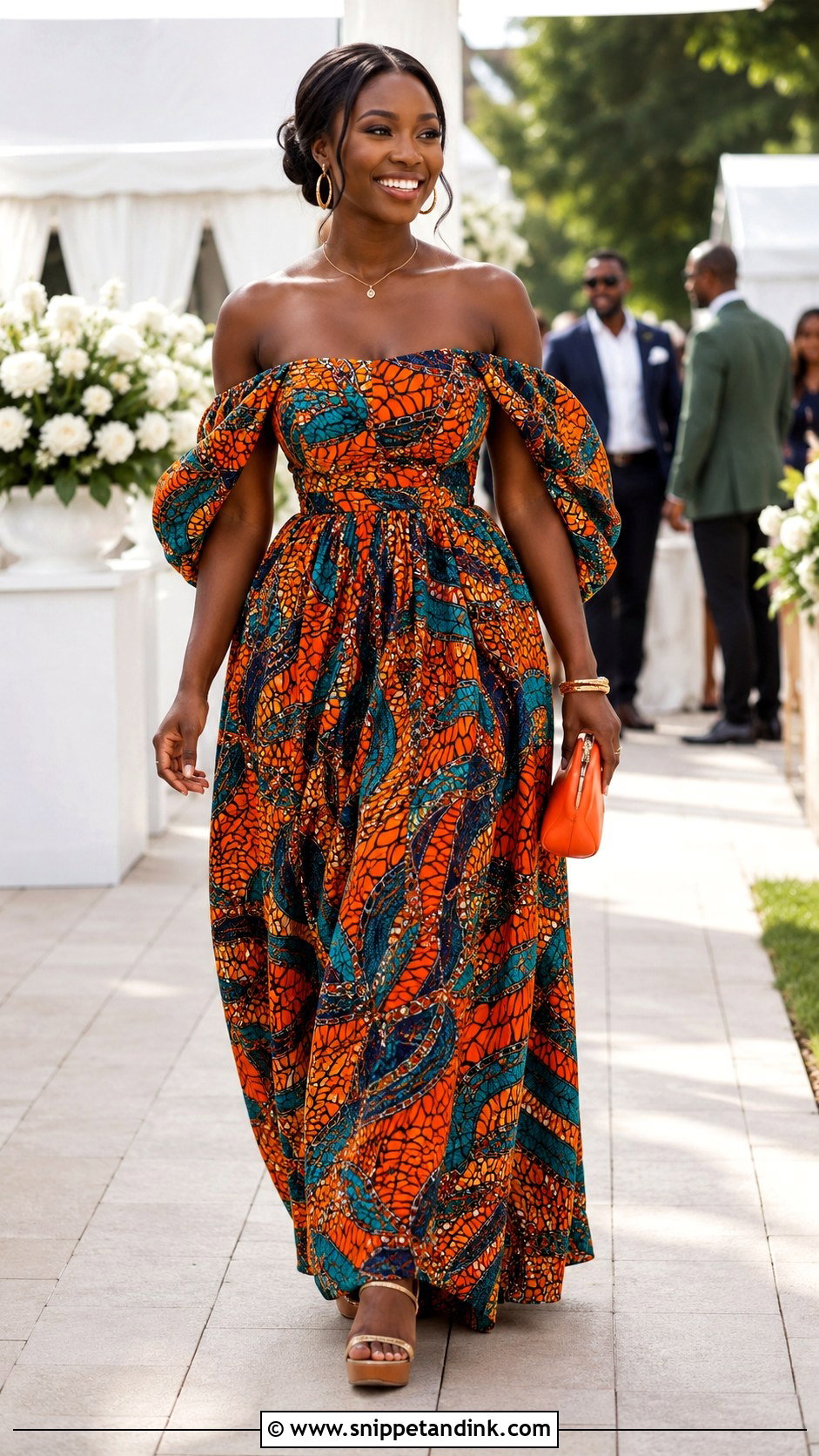 African Print Off Shoulder Maxi Dress - Snippet and Ink - 20 African Dress Designs for Weddings