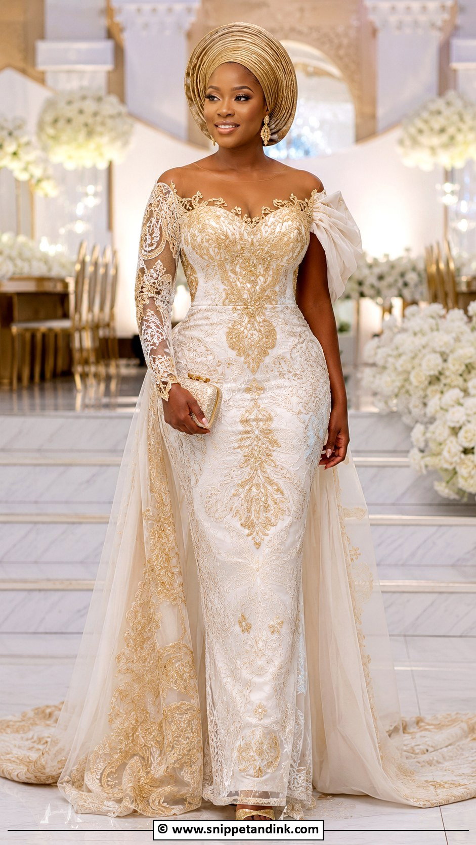 African Wedding Dress With Gold Detail - Snippet and Ink - 30 African Wedding Dress Ideas