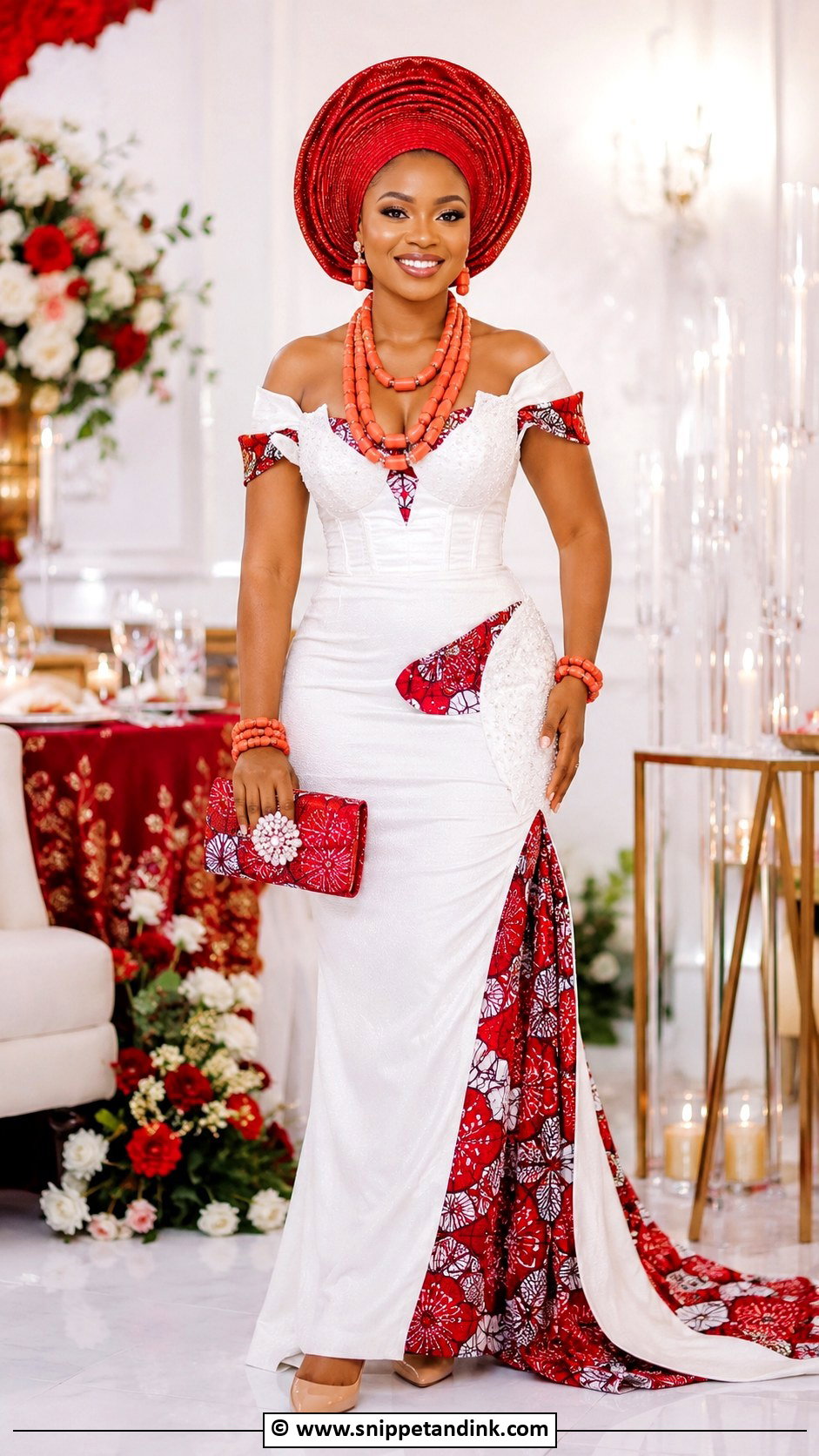 African Wedding Dress With Red Detail - Snippet and Ink - 30 African Wedding Dress Ideas