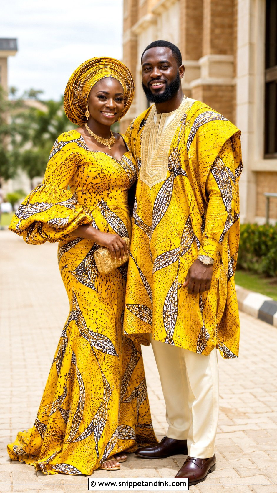 Agbada And Gown Couple Wedding Outfit - Snippet and Ink - 25 Matching African Couple Outfits Wedding
