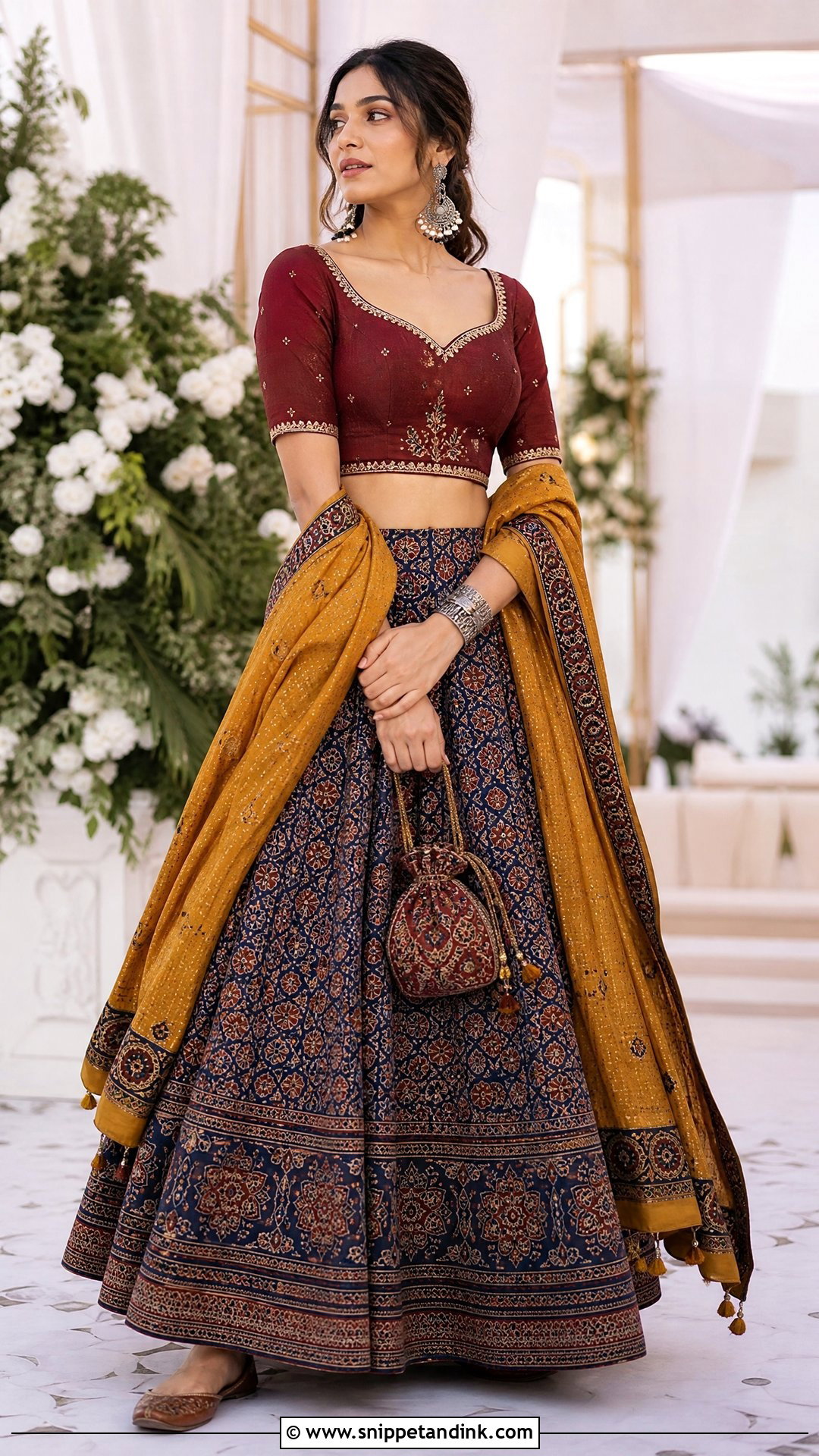 Ajrakh Print Wedding Garba Lehenga - Snippet and Ink - 20 Wedding Garba Outfit Ideas