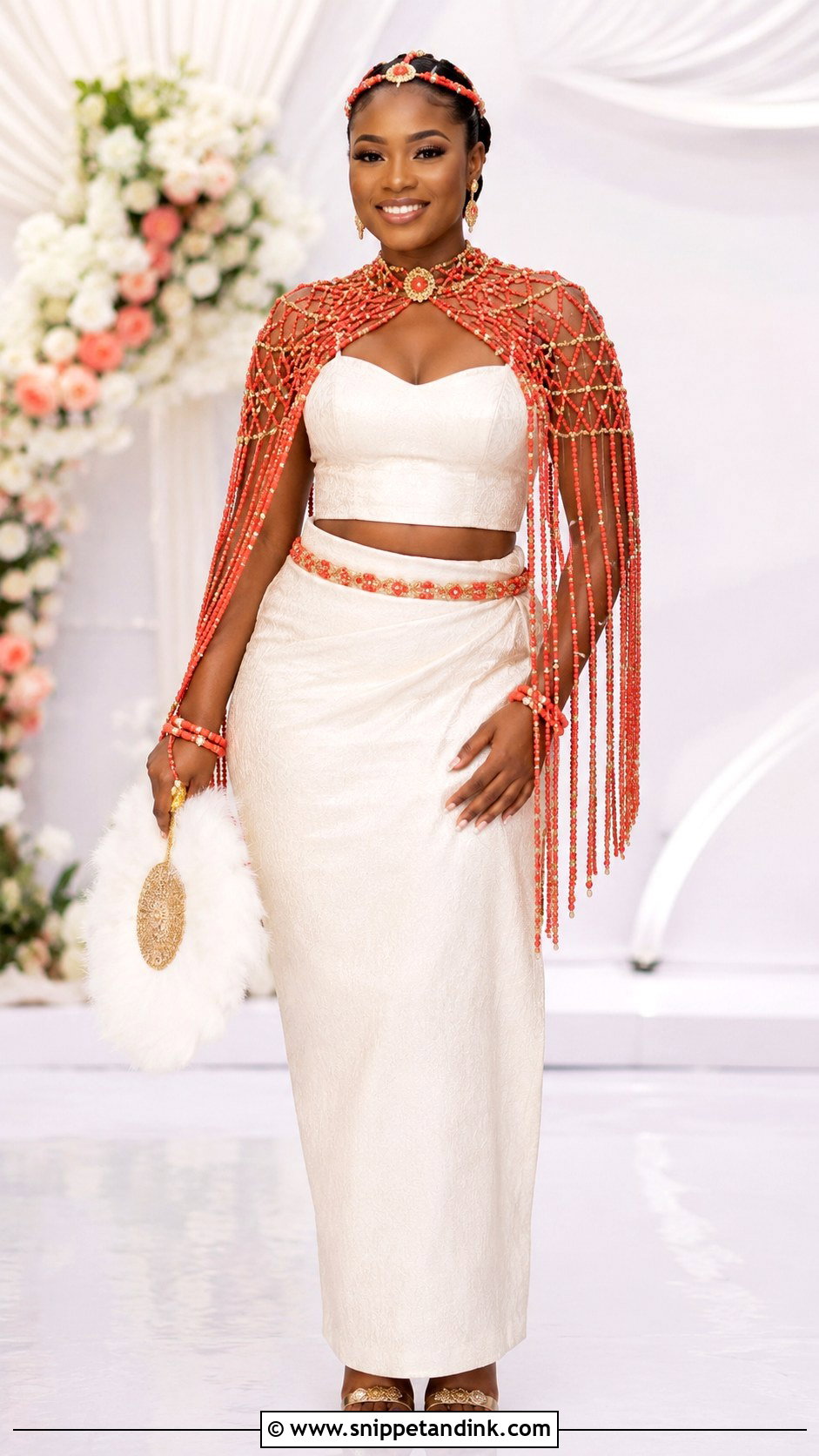 Akwa Ibom Bride Beaded Cape Outfit - Snippet and Ink - 25 Akwa Ibom Traditional Wedding Attire Ideas