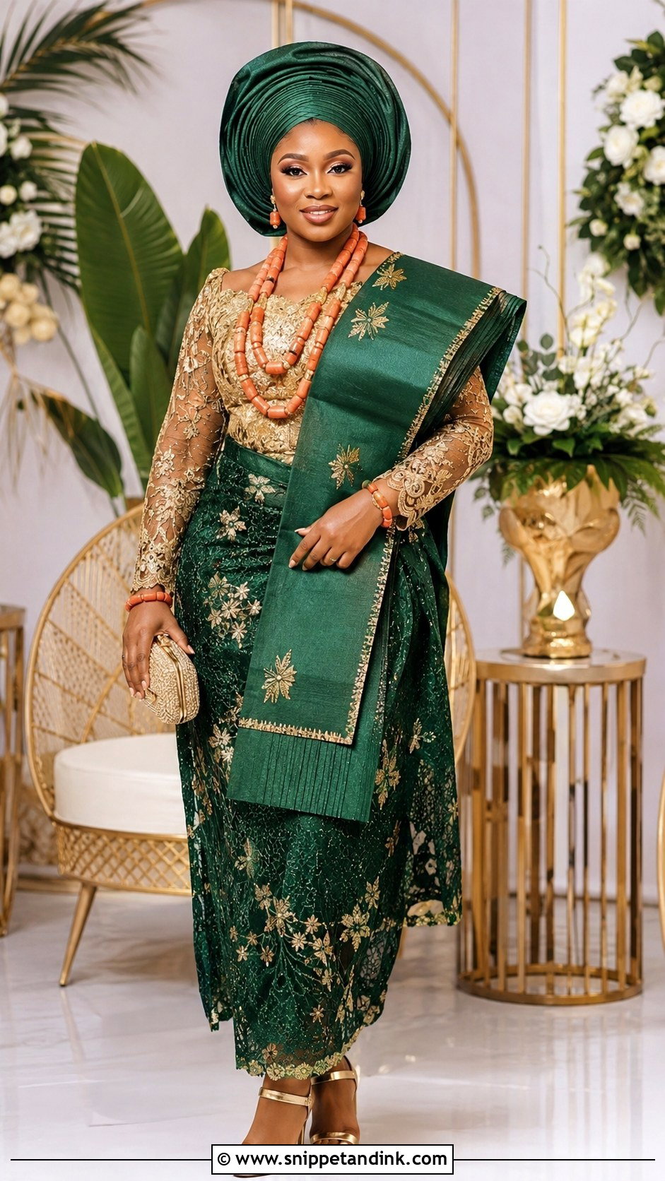 Akwa Ibom Bride Emerald Green Outfit - Snippet and Ink - 25 Akwa Ibom Traditional Wedding Attire Ideas
