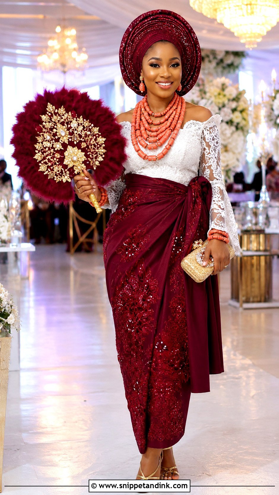 Akwa Ibom Bride Hand Fan Outfit - Snippet and Ink - 25 Akwa Ibom Traditional Wedding Attire Ideas