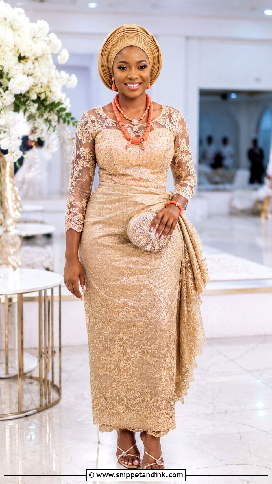 Akwa Ibom Bride Lace Blouse And Wrapper - Snippet and Ink - 25 Akwa Ibom Traditional Wedding Attire Ideas