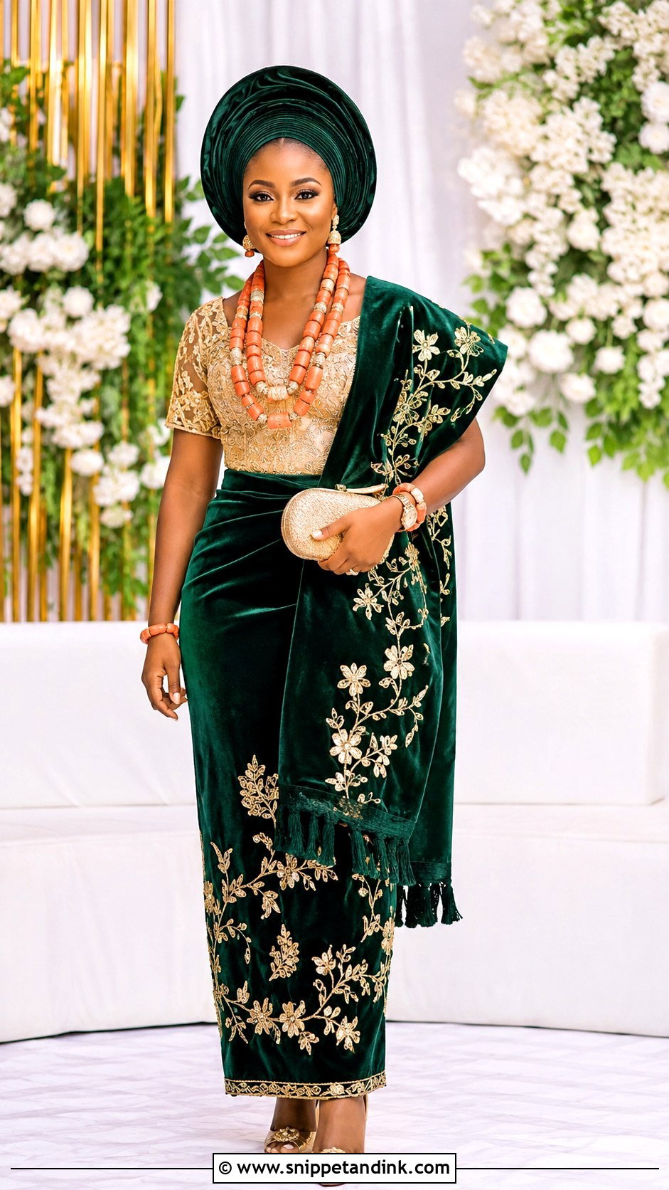 Akwa Ibom Bride Velvet Wrapper Attire - Snippet and Ink - 25 Akwa Ibom Traditional Wedding Attire Ideas