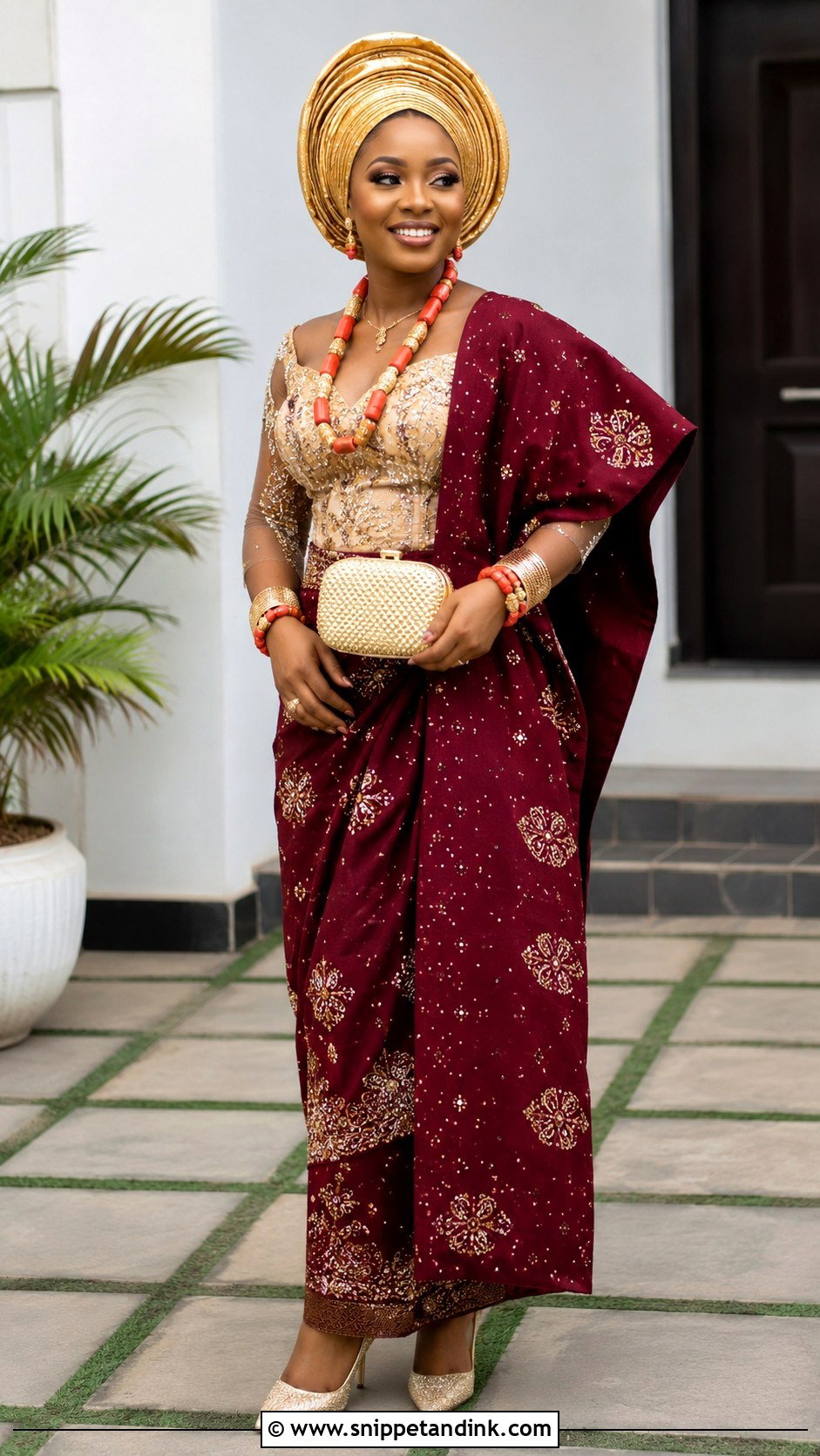 Akwa Ibom Bride Wine George Outfit - Snippet and Ink - 25 Akwa Ibom Traditional Wedding Attire Ideas