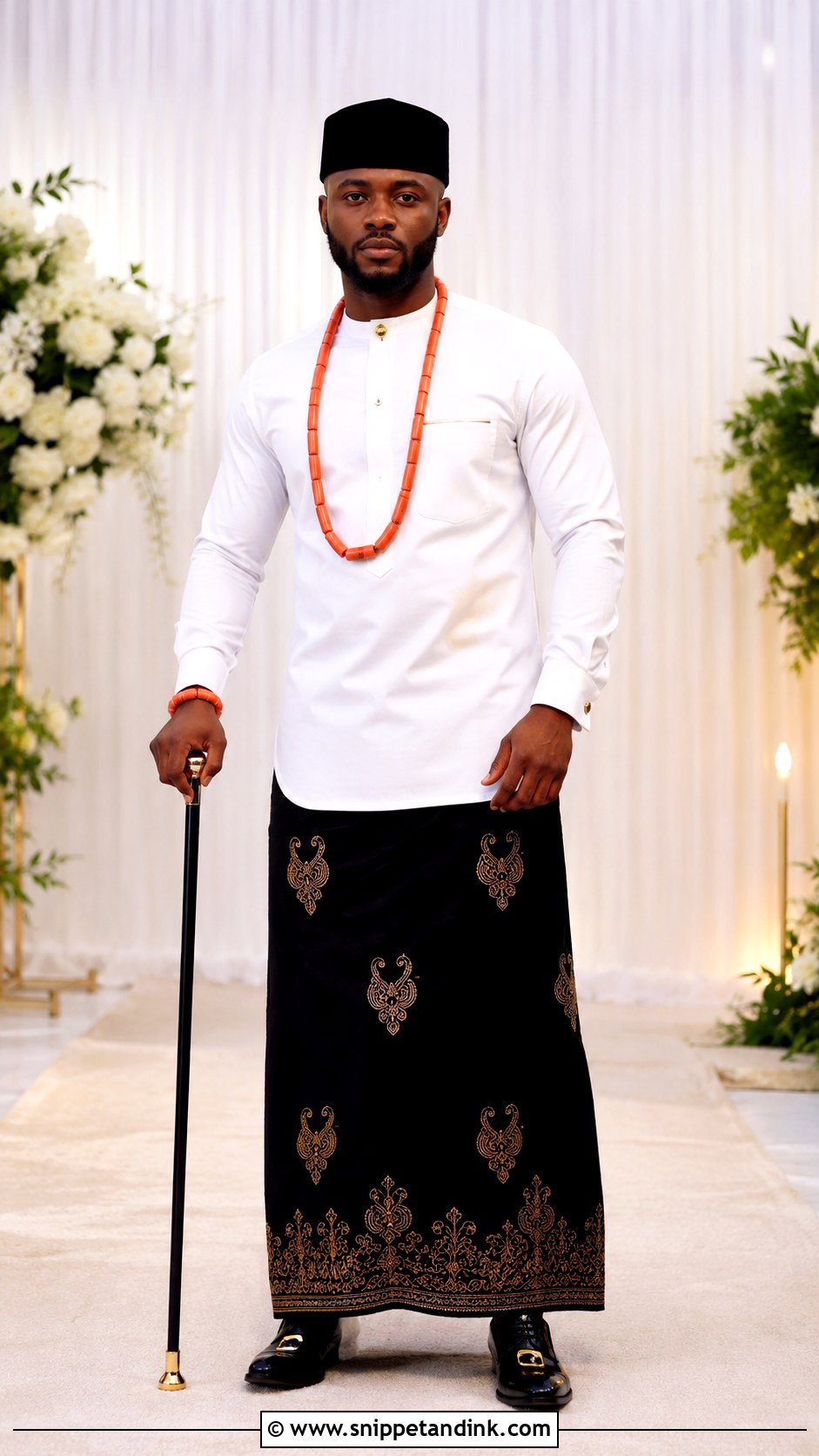 Akwa Ibom Groom Black Wrapper Outfit - Snippet and Ink - 25 Akwa Ibom Traditional Wedding Attire Ideas