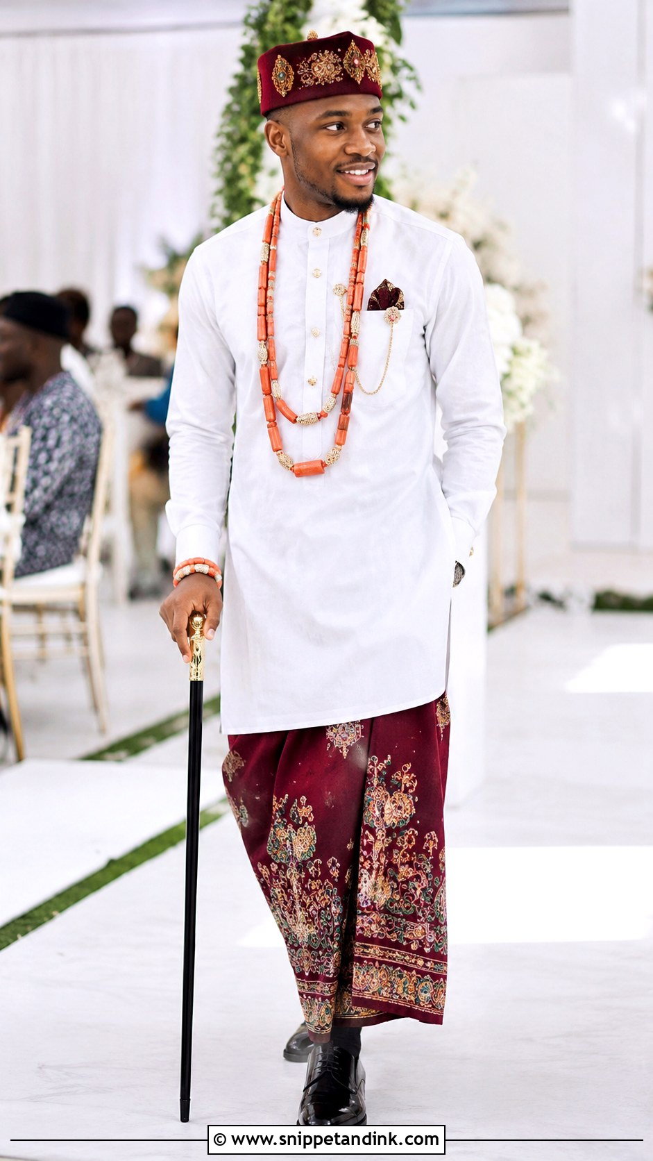 Akwa Ibom Groom White Shirt And Wrapper - Snippet and Ink - 25 Akwa Ibom Traditional Wedding Attire Ideas