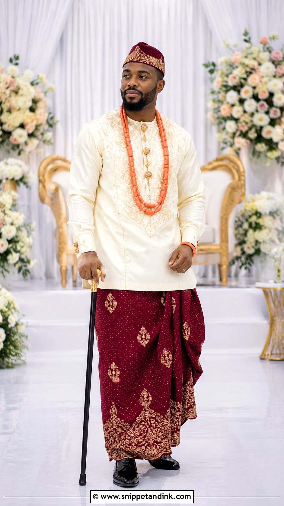 Akwa Ibom Groom Wine Wrapper Outfit - Snippet and Ink - 25 Akwa Ibom Traditional Wedding Attire Ideas