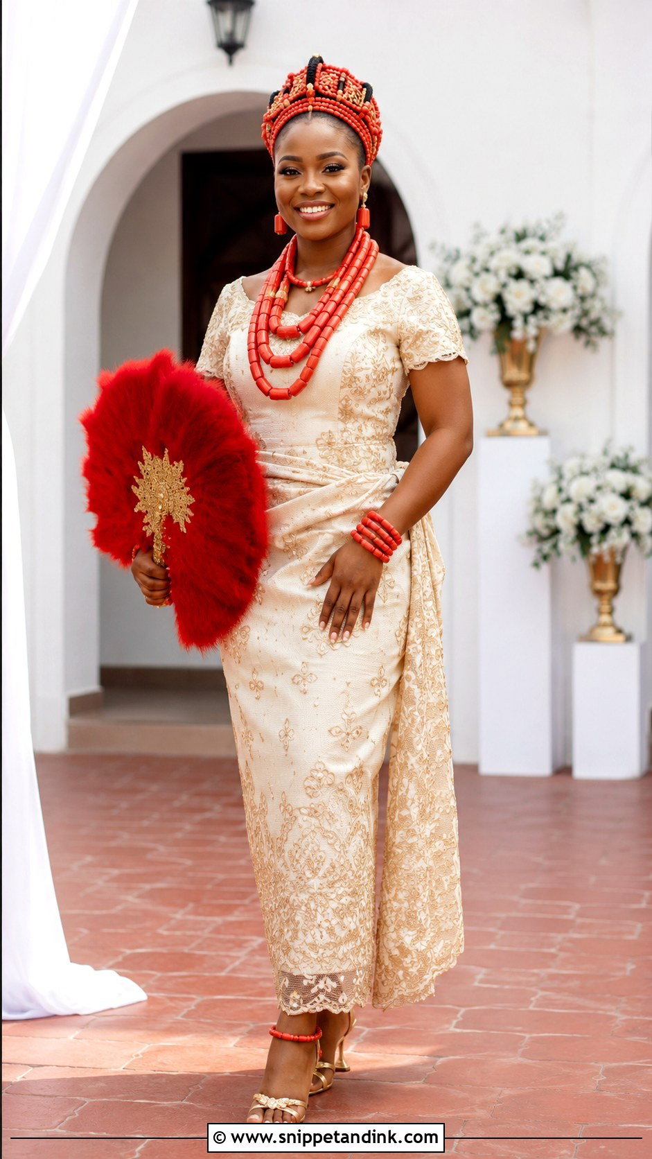 Akwa Ocha Red Coral Bead Outfit - Snippet and Ink - 20 Akwa Ocha Bride Styles