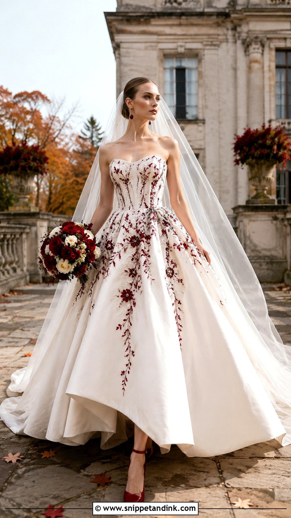 Alexander McQueen Red Accent Wedding Dress - Snippet and Ink - 20 Alexander Mcqueen Wedding Dress Ideas